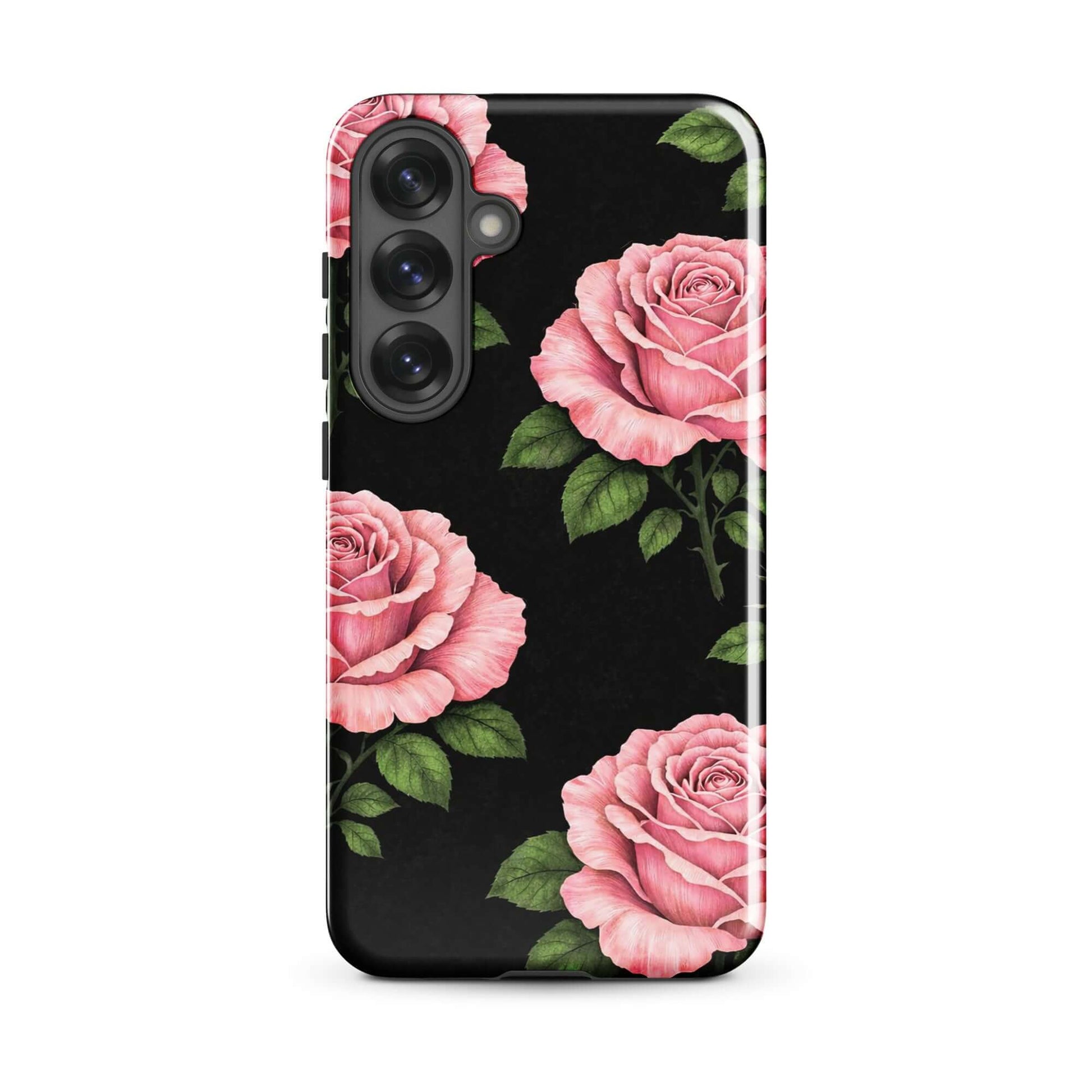 Phone Case for Samsung Galaxy featuring pink roses on black background
