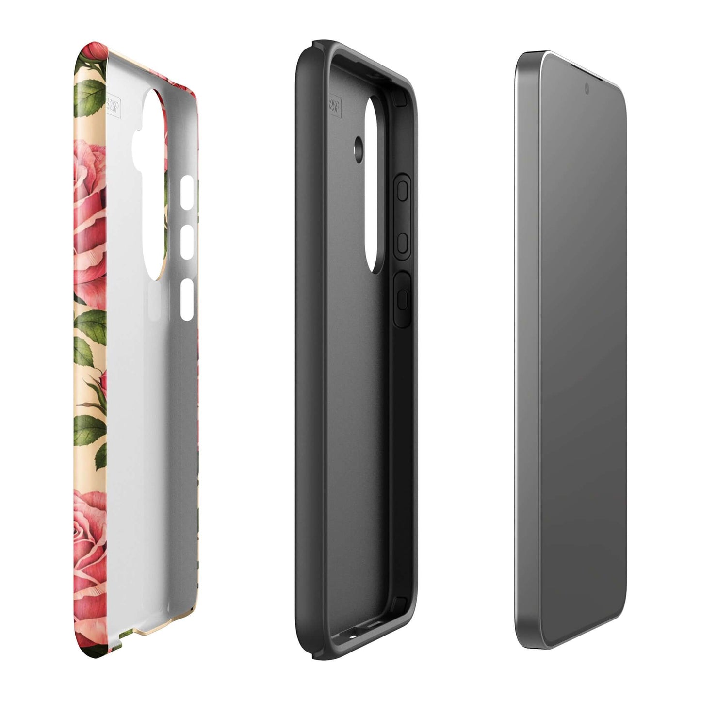 Phone Case for Samsung Galaxy with pink rose design and warm cream elegance, offering stylish protection.