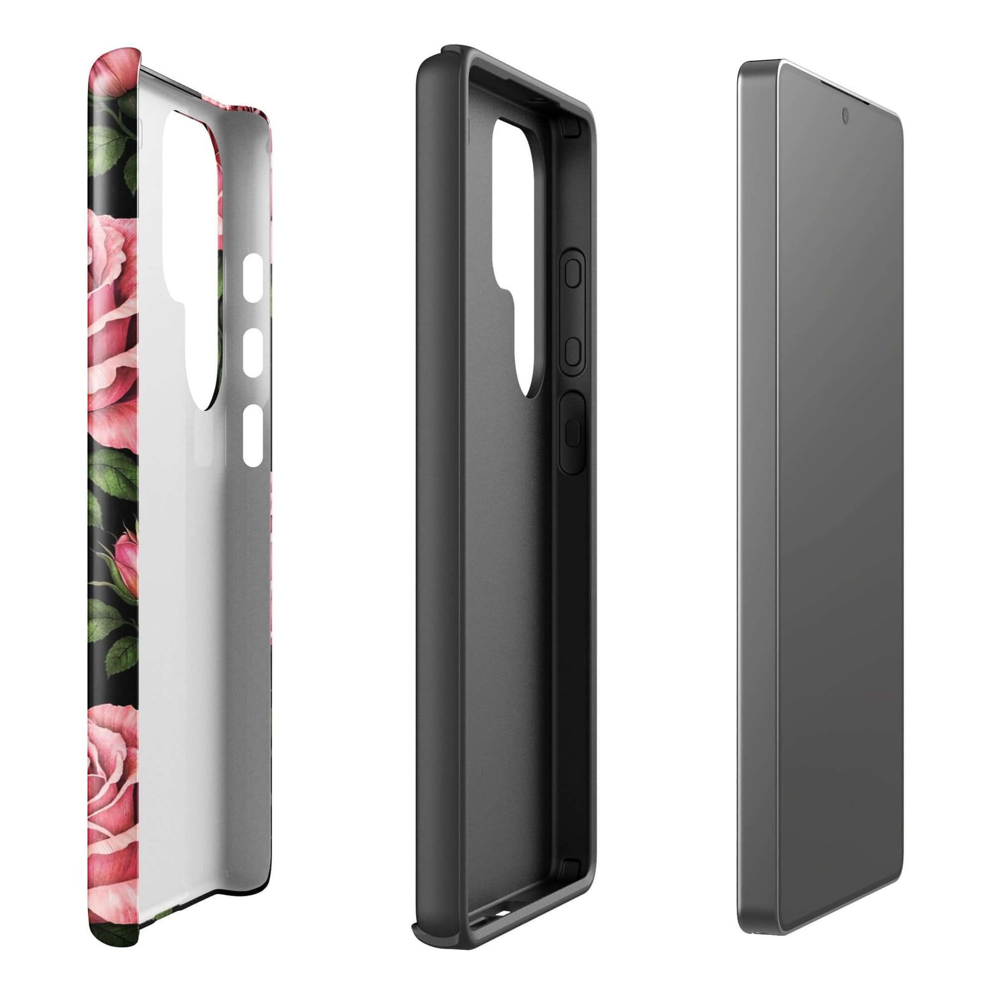 Phone Case for Samsung Galaxy with pink rose floral design and tough protection