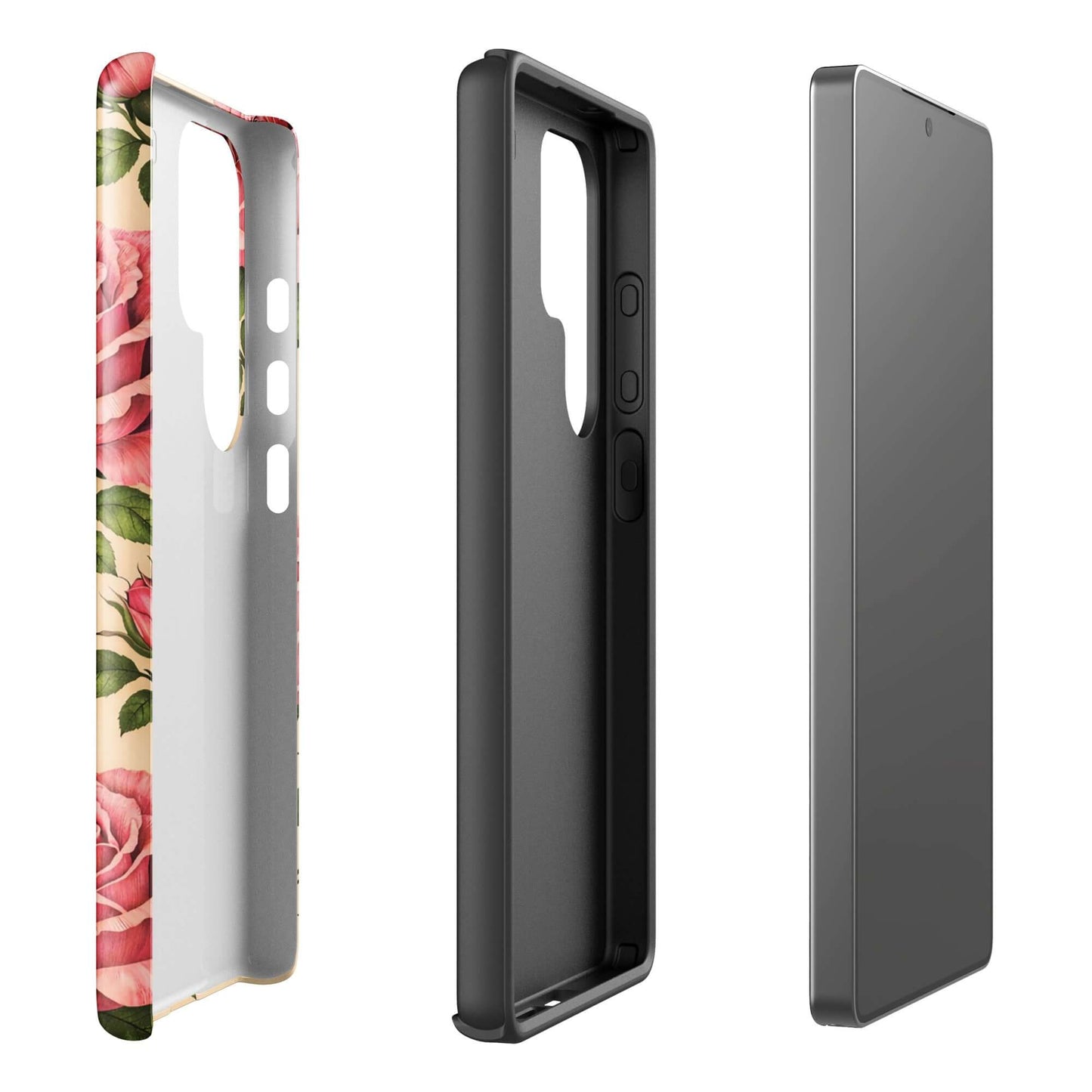 Phone Case for Samsung Galaxy with pink roses on warm cream background, showcasing elegant floral design and sturdy protection.