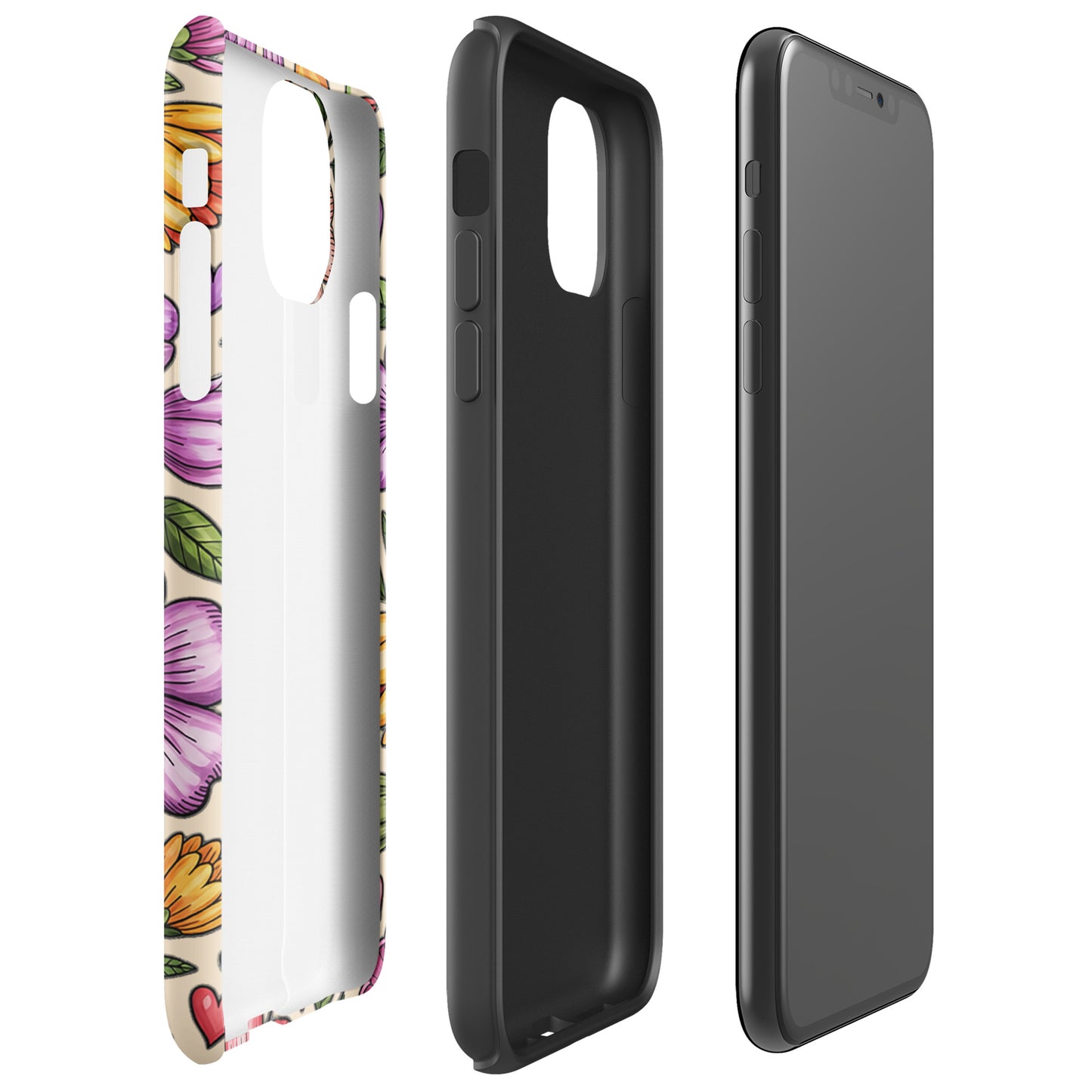Phone Case for iPhone with pastel floral design and durable dual-layer protection.