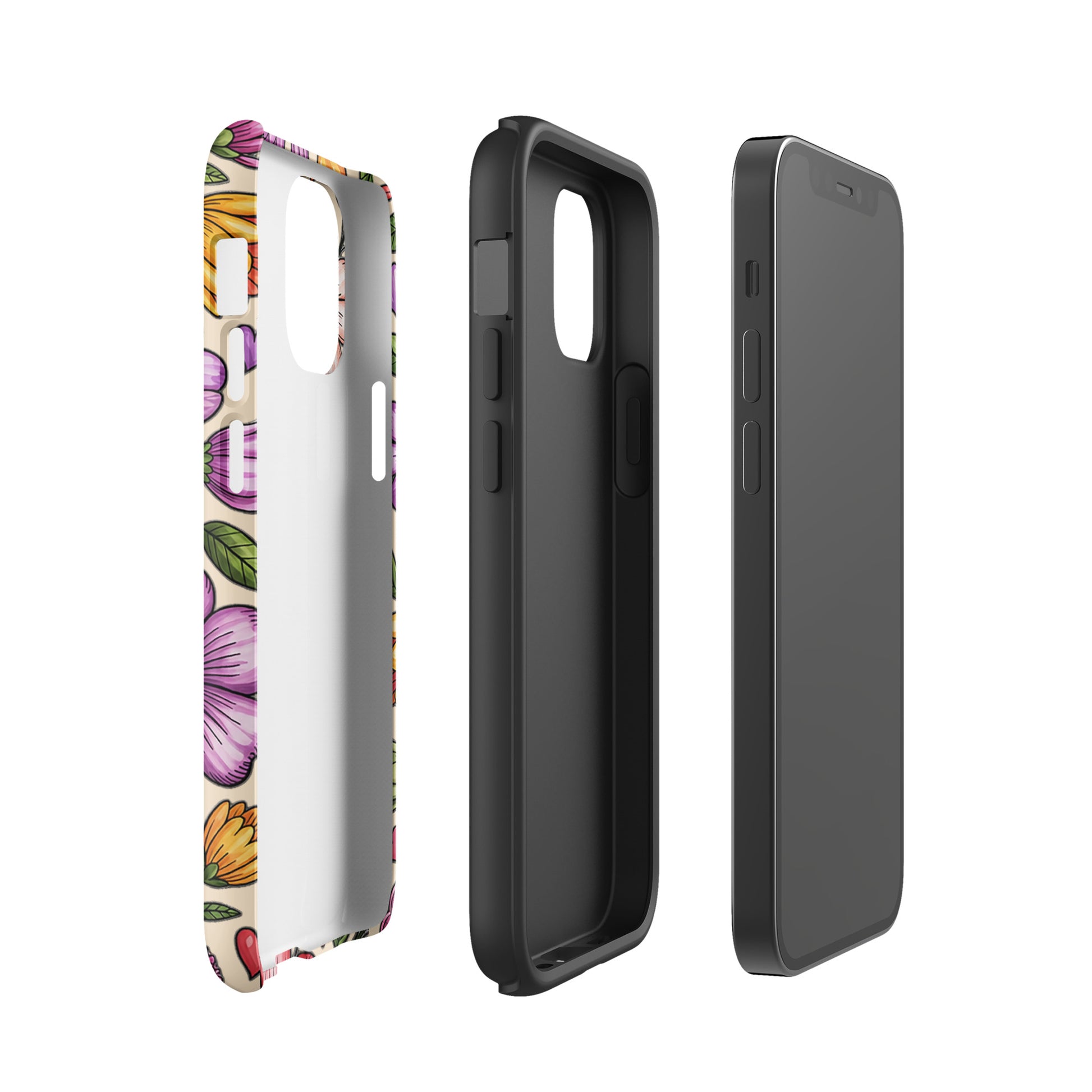 Phone Case for iPhone featuring pastel floral design with dual-layer protection, showcasing elegance and durability.