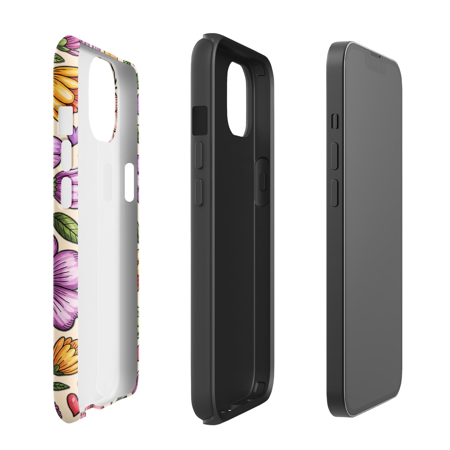 Phone Case for iPhone with pastel floral design and dual-layer protection, featuring a polycarbonate outer shell for impact resistance.