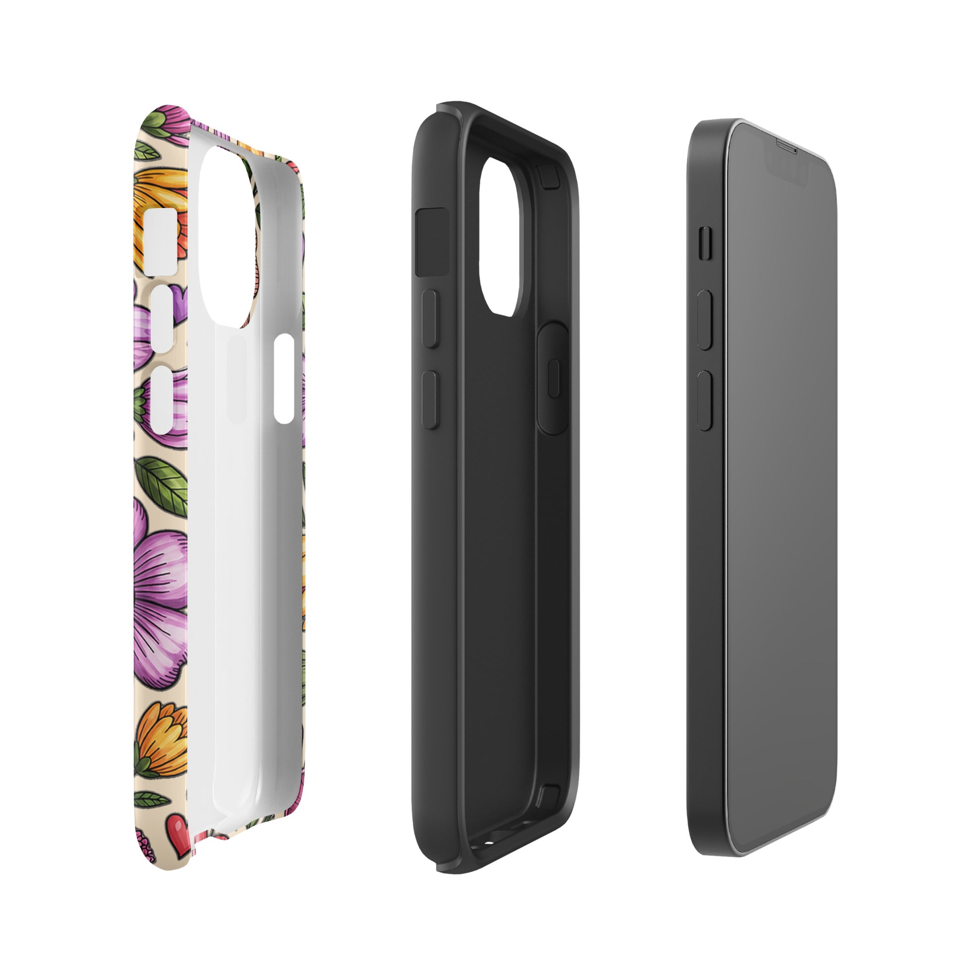 Phone Case for iPhone featuring pastel floral design and dual-layer construction for impact resistance.