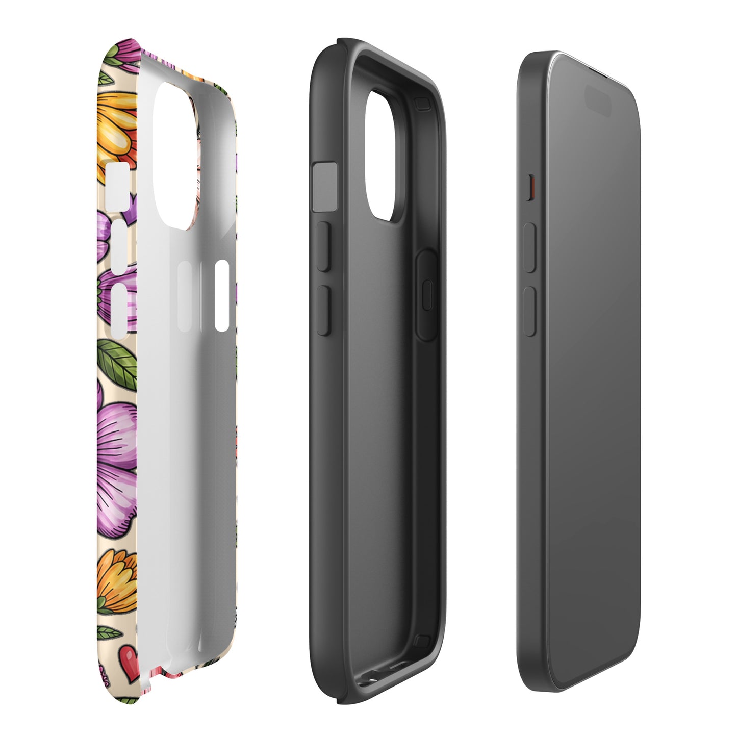 Phone Case for iPhone with pastel floral design and dual-layer protection; features soft pinks, peaches, and lavenders.
