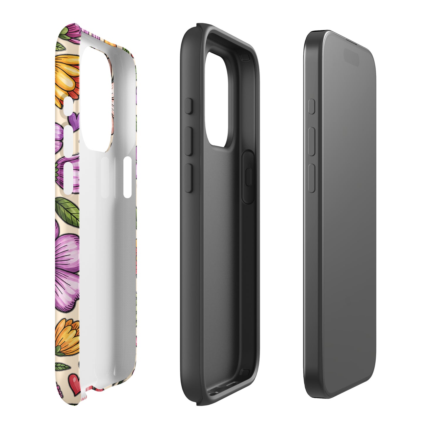 Phone Case for iPhone in pastel floral design with dual-layer impact resistance showcasing durability and style.