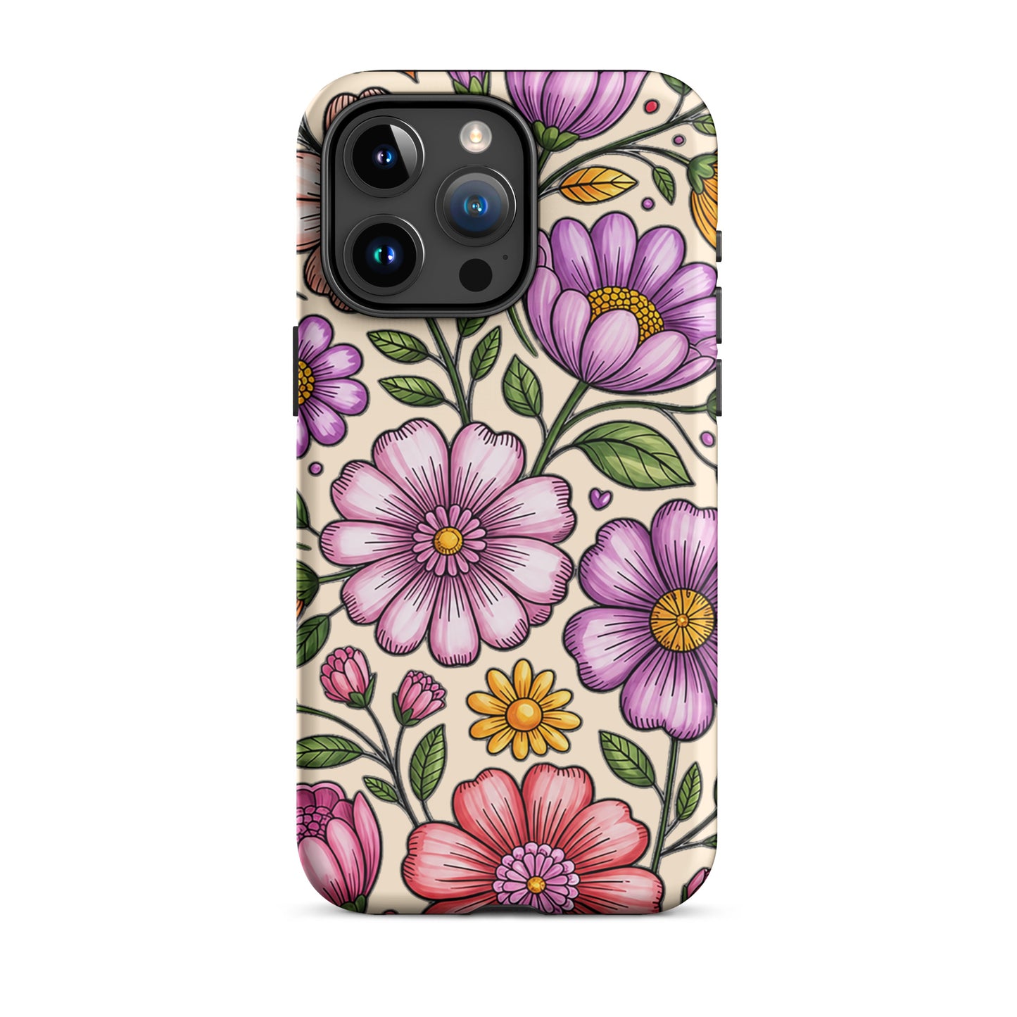 Phone Case for iPhone with pastel floral design and dual-layer construction.
