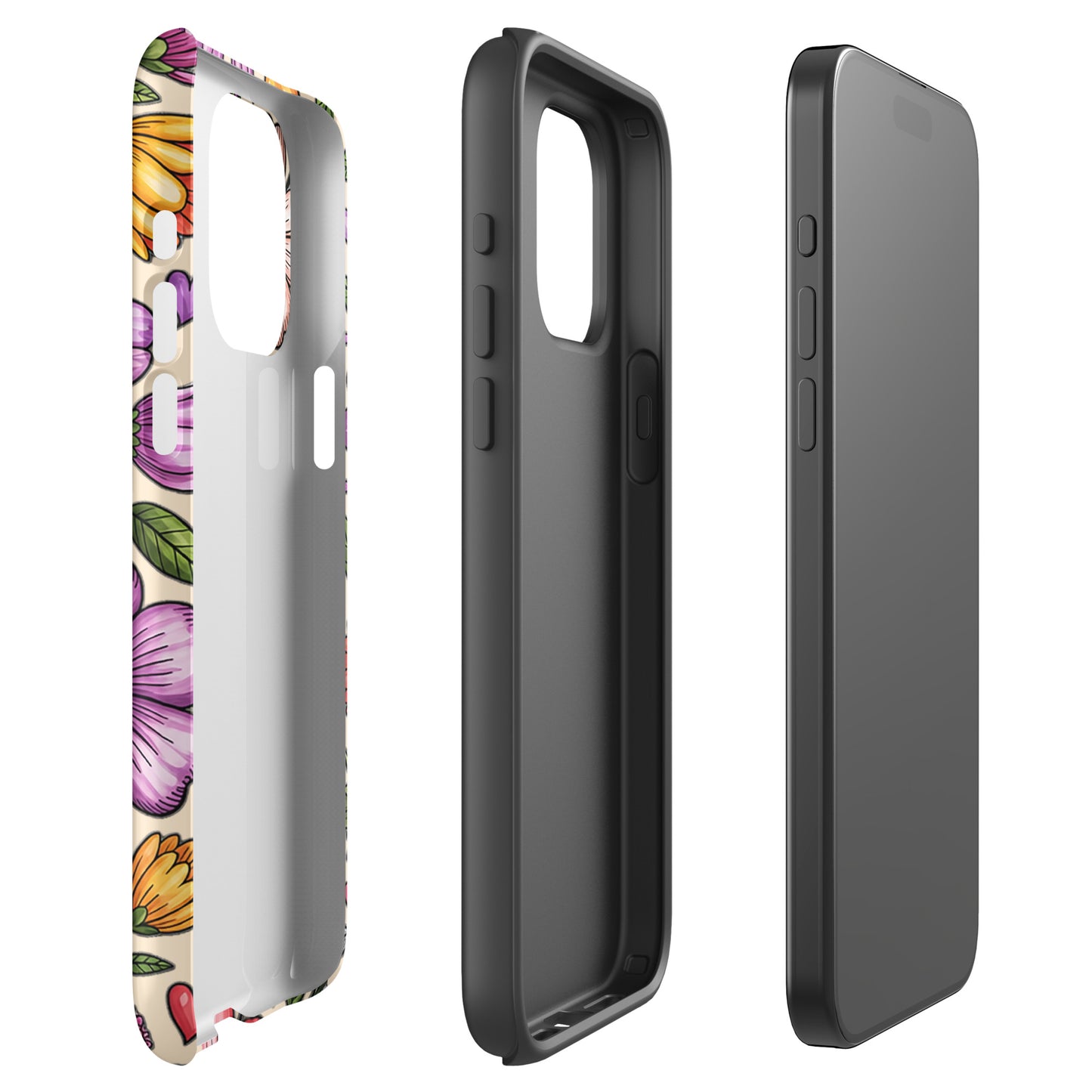 Phone Case for iPhone with pastel floral design and dual-layer protection showing sturdy construction and colorful elegance.