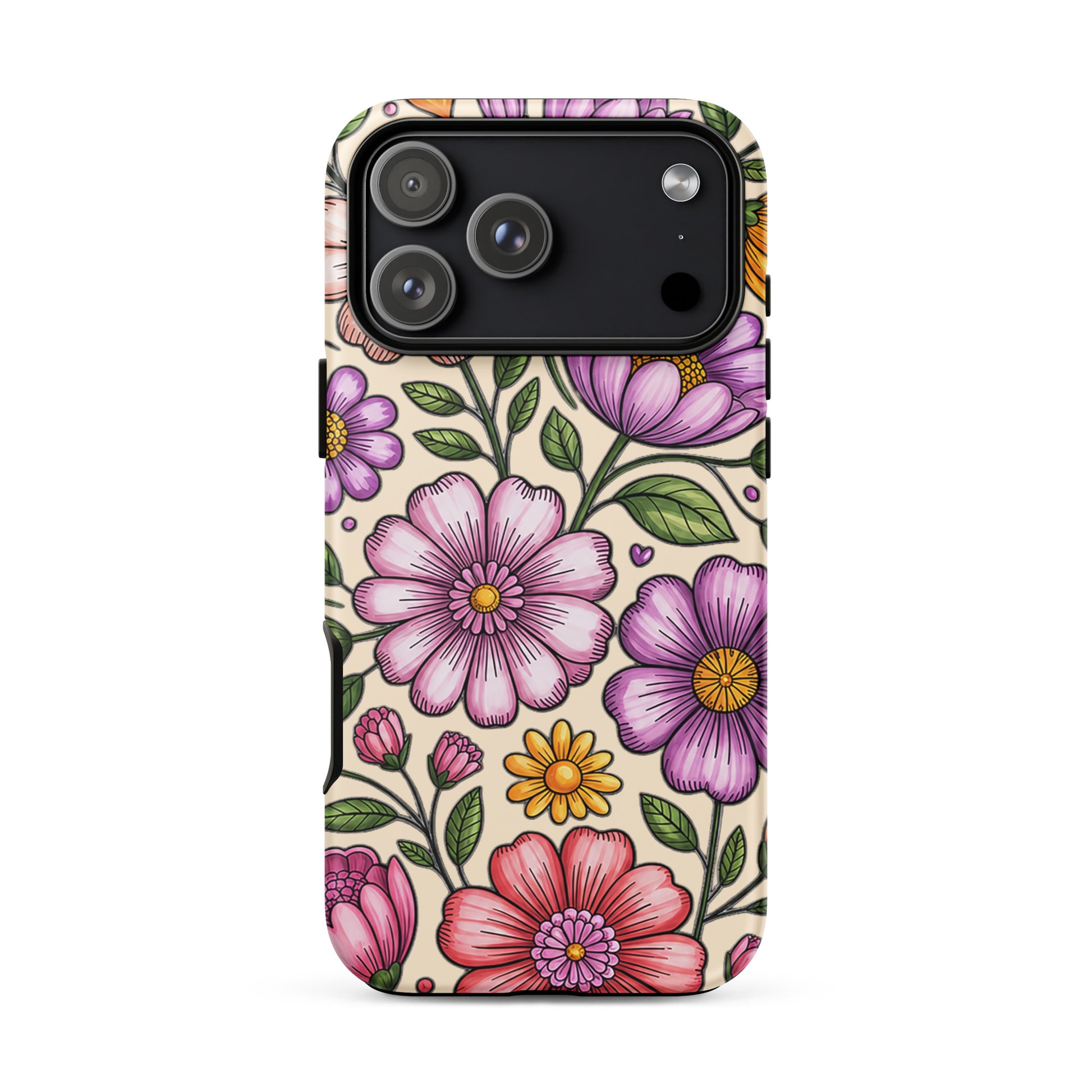 Phone Case for iPhone with pastel floral design, featuring pink, purple, and yellow flowers for a cheerful, elegant look.