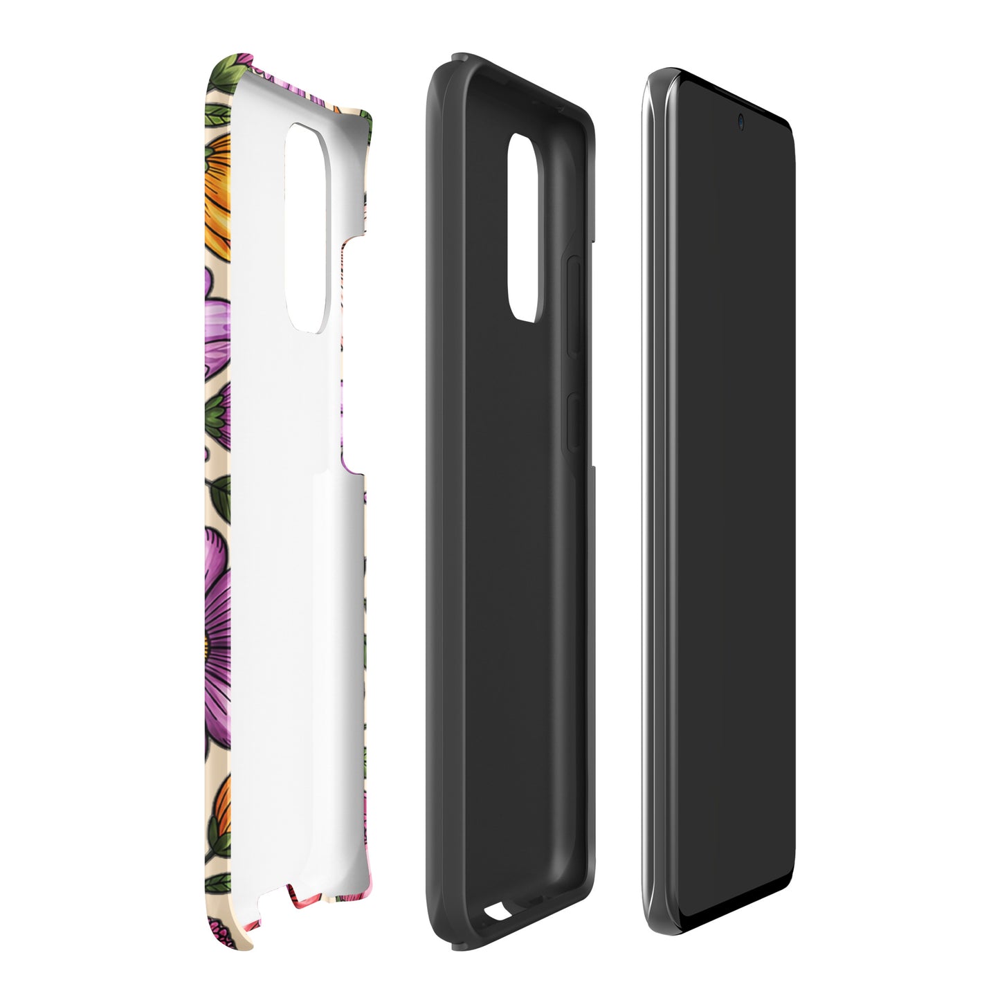 Samsung Galaxy Phone Case with pastel floral design and dual-layer protection