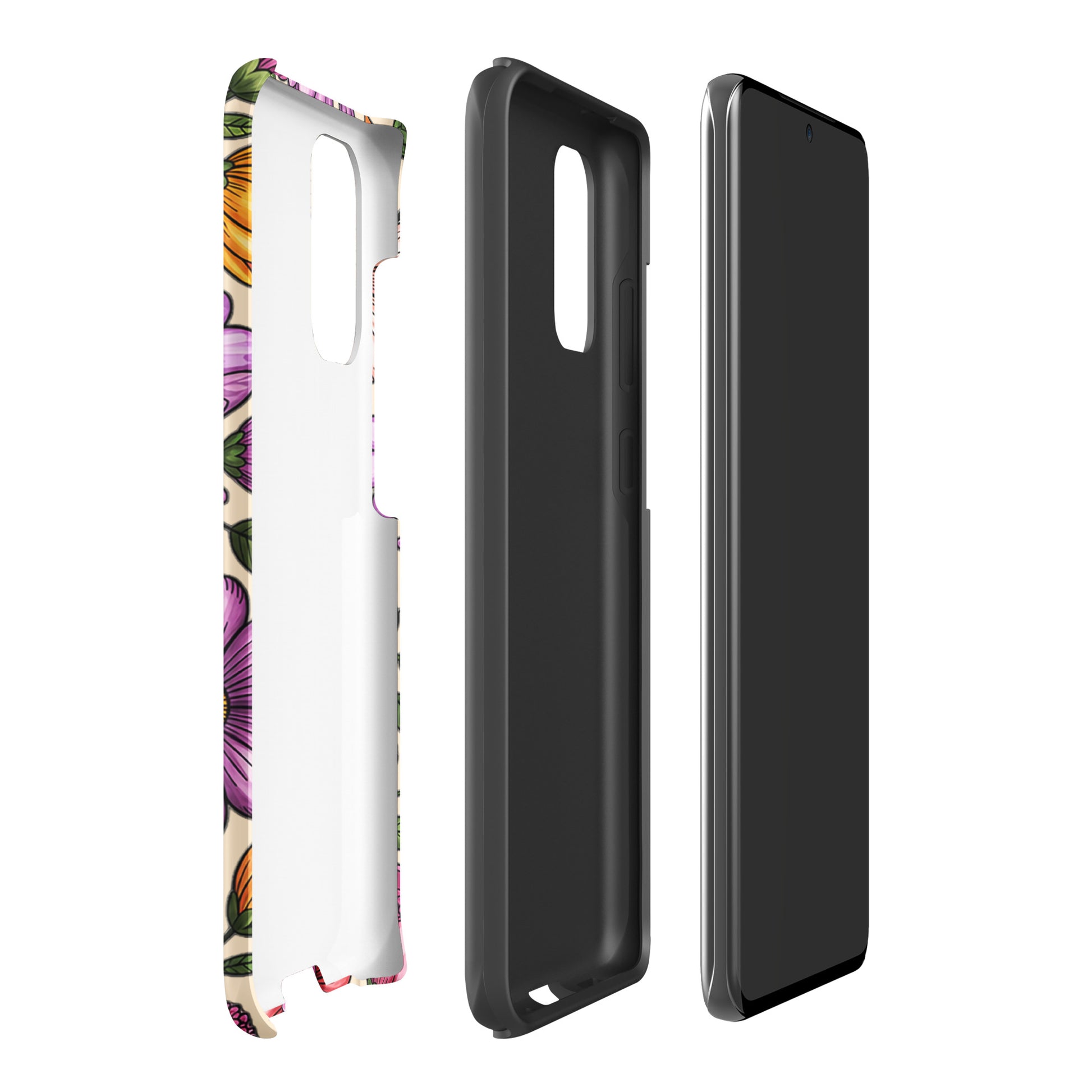 Samsung Galaxy Phone Case with pastel floral design and dual-layer protection