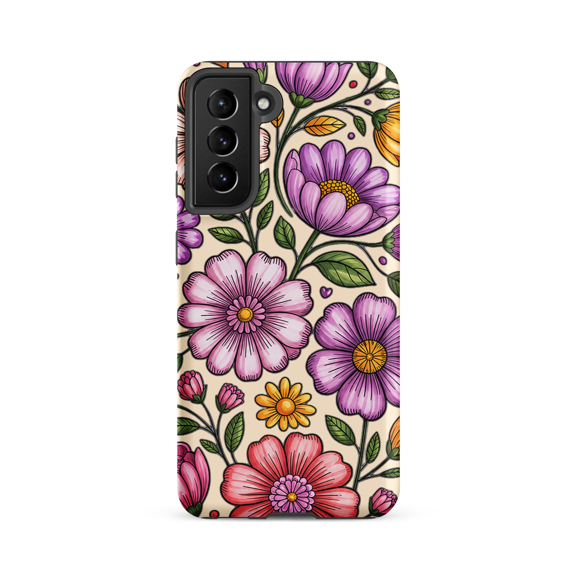 Phone Case for Samsung Galaxy with pastel floral design, featuring soft pinks, peaches, and lavenders. Durable with dual-layer protection.