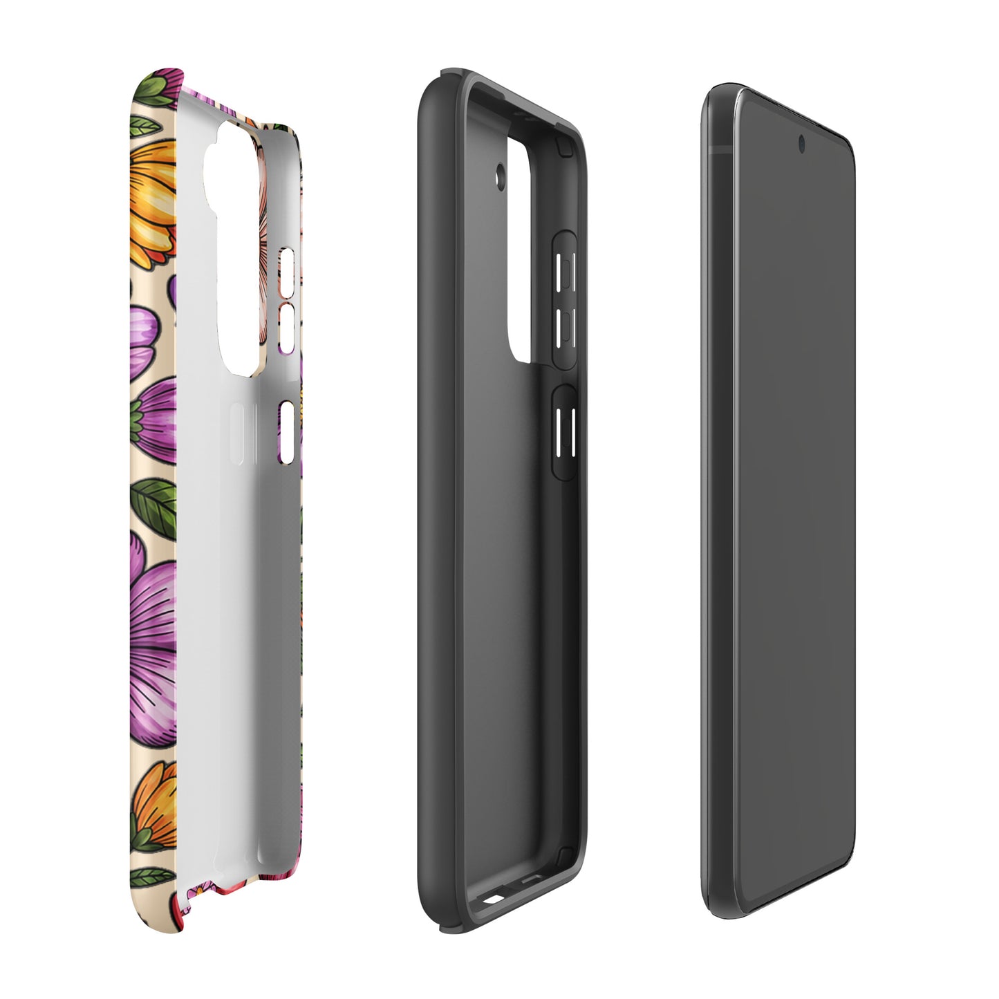 Phone Case for Samsung Galaxy with pastel floral design and durable dual-layer construction.