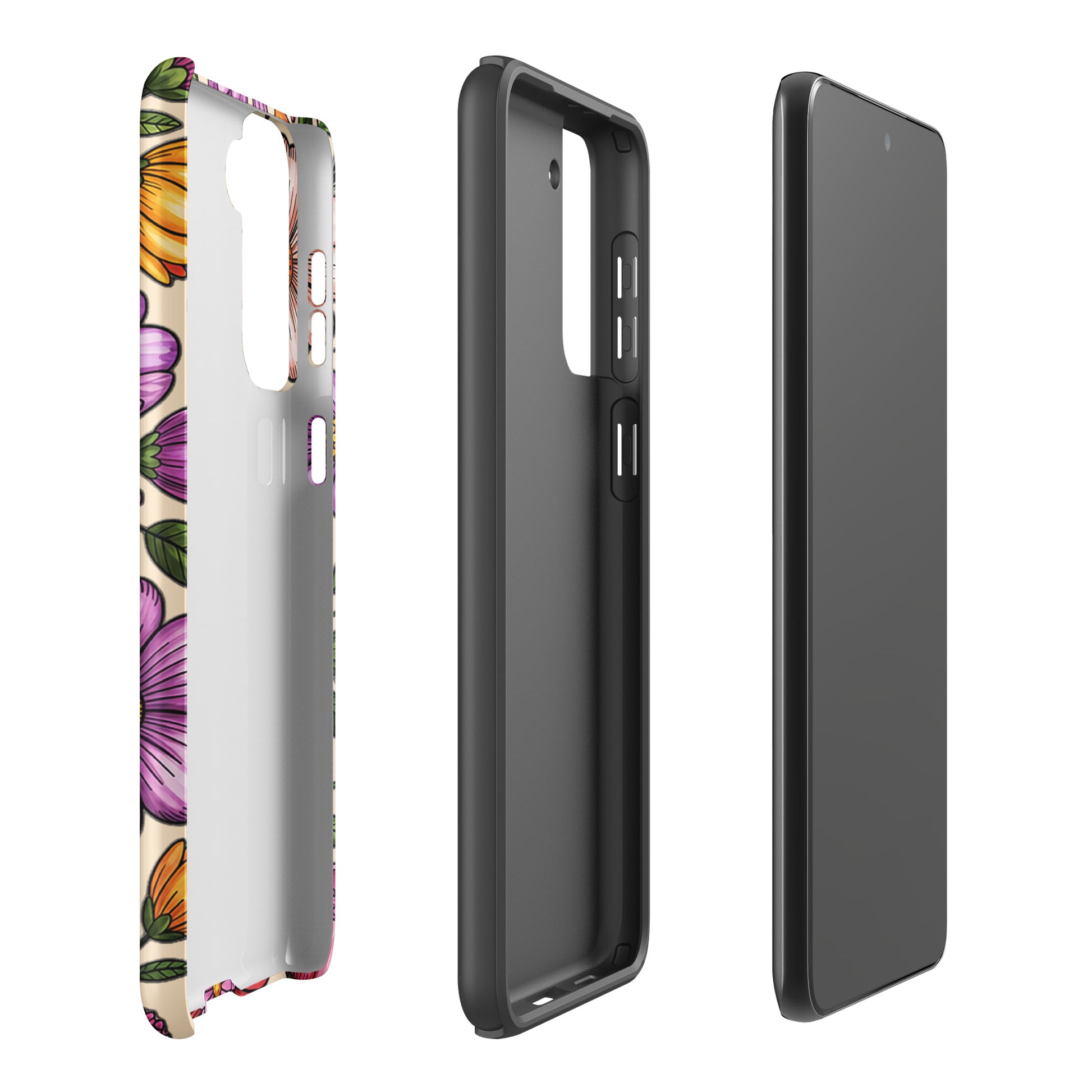 Phone Case for Samsung Galaxy with pastel floral design showcasing dual-layer protection, featuring vibrant spring colors.