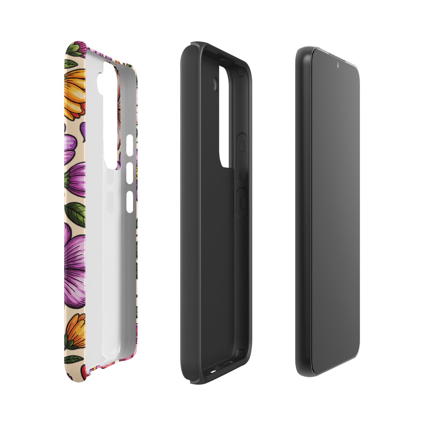 Phone Case for Samsung Galaxy with pastel floral design and dual-layer protection, showcasing impact-resistant polycarbonate shell.
