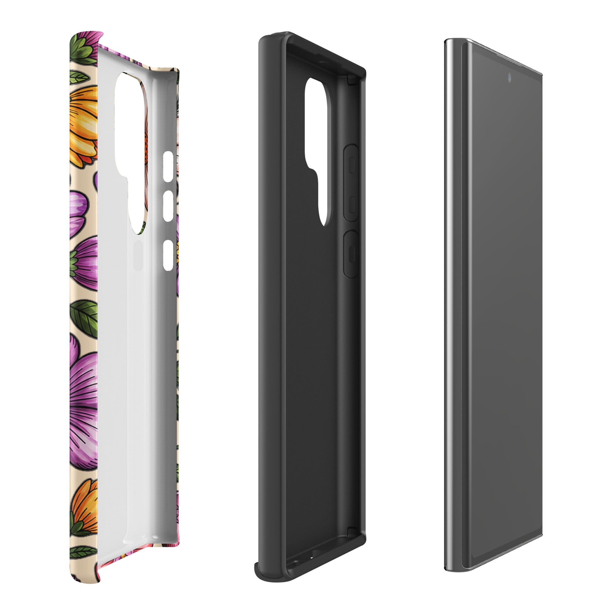 Phone Case for Samsung Galaxy with pastel floral design showcasing dual-layer protection and elegant style.