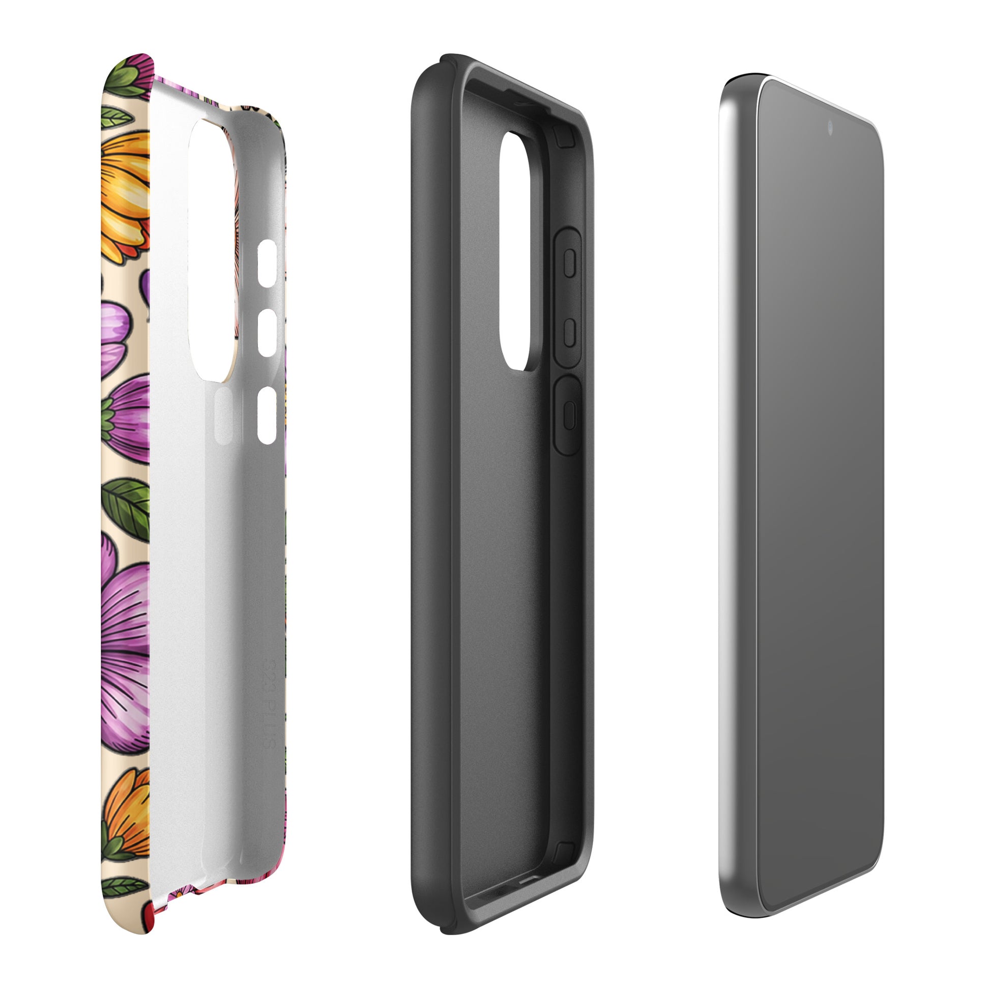 Phone Case for Samsung Galaxy with pastel floral design showcasing dual-layer protection and vibrant spring colors.
