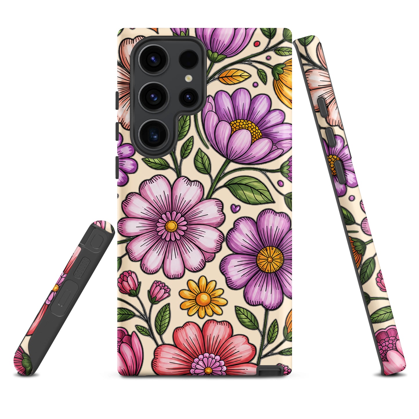 Phone Case for Samsung Galaxy with pastel floral design showcasing playful charm and dual-layer protection.