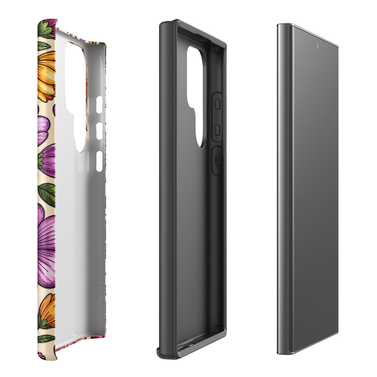 Phone Case for Samsung Galaxy in pastel floral design with dual-layer construction.