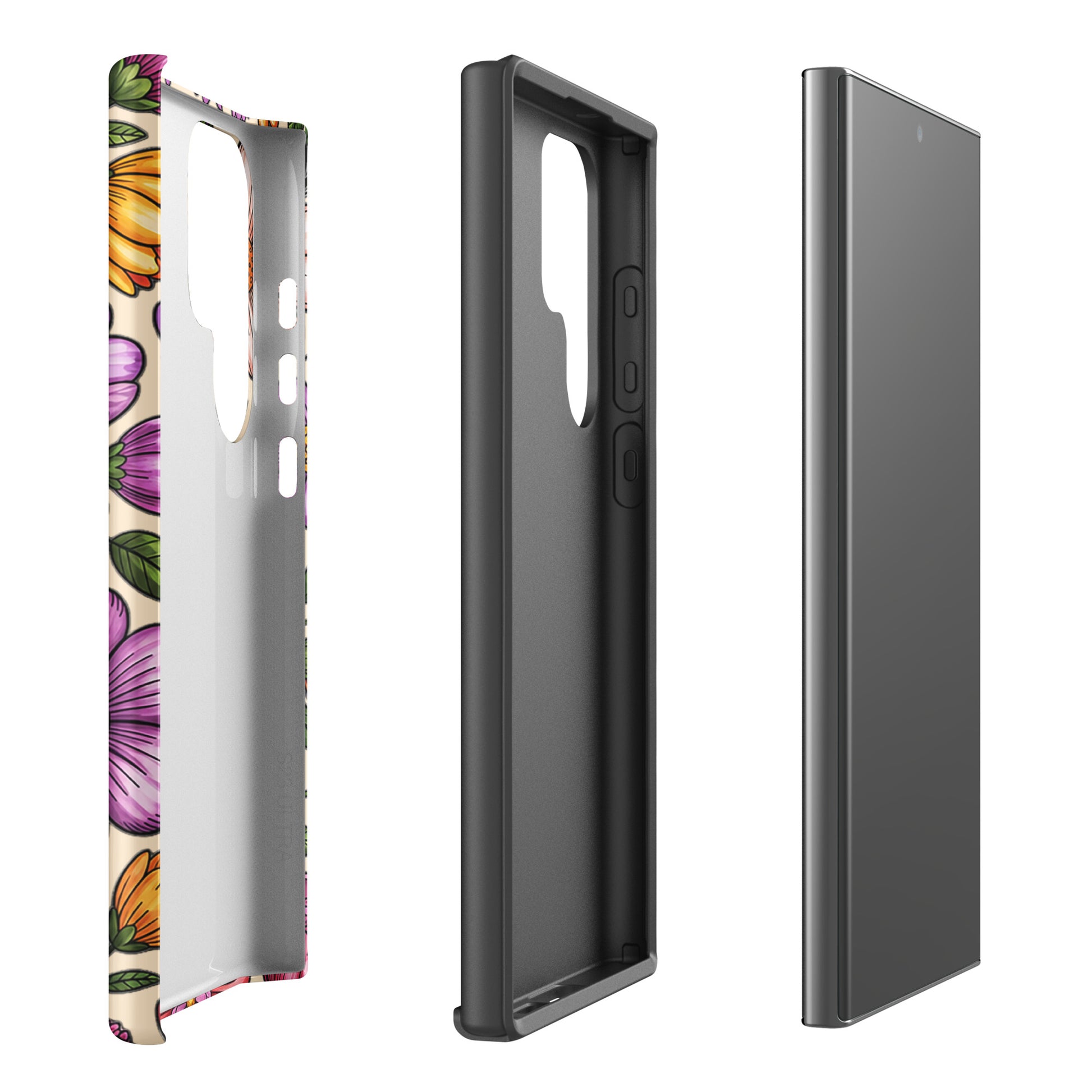 Phone Case for Samsung Galaxy in pastel floral design with dual-layer construction.
