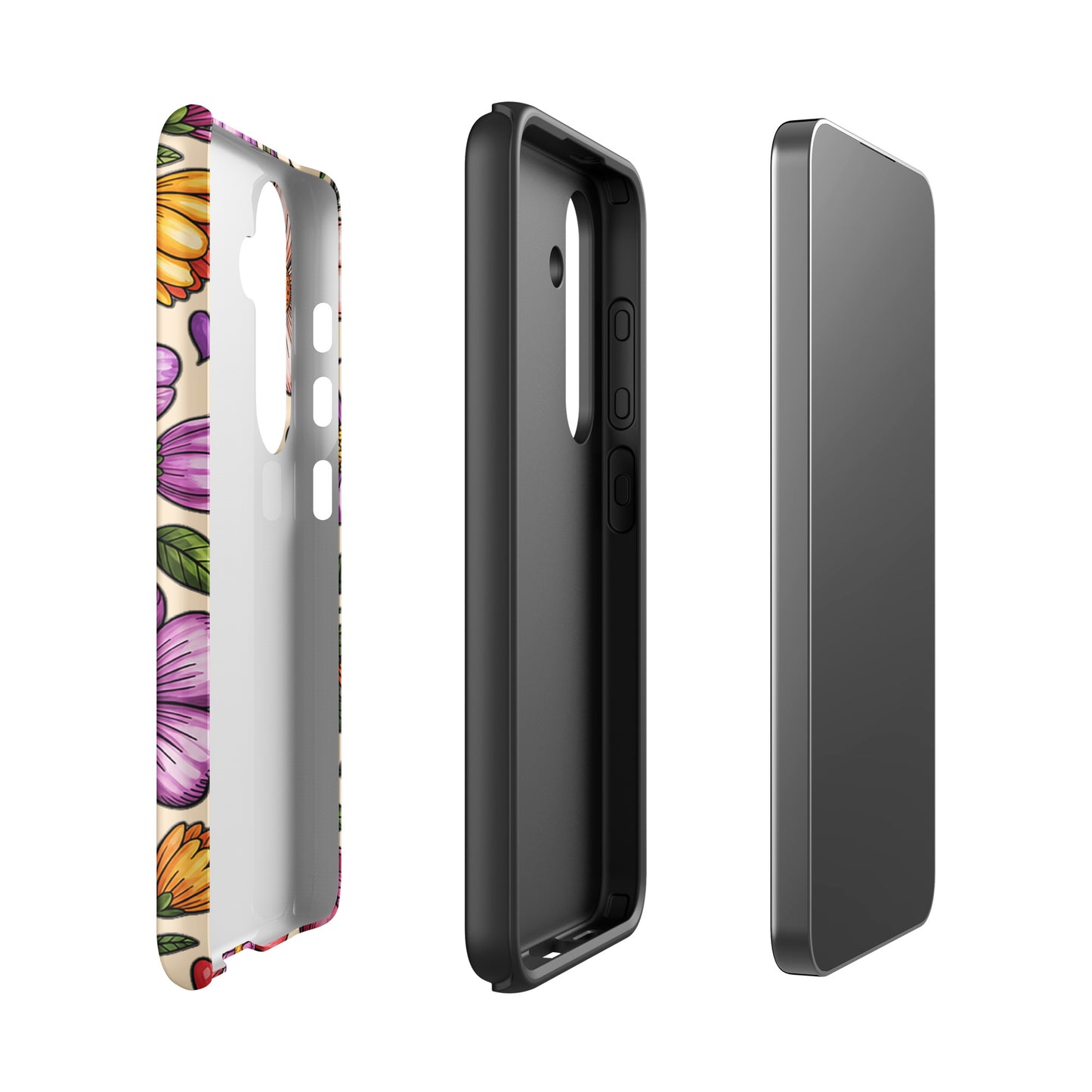 Phone Case for Samsung Galaxy with pastel floral design and dual-layer protection