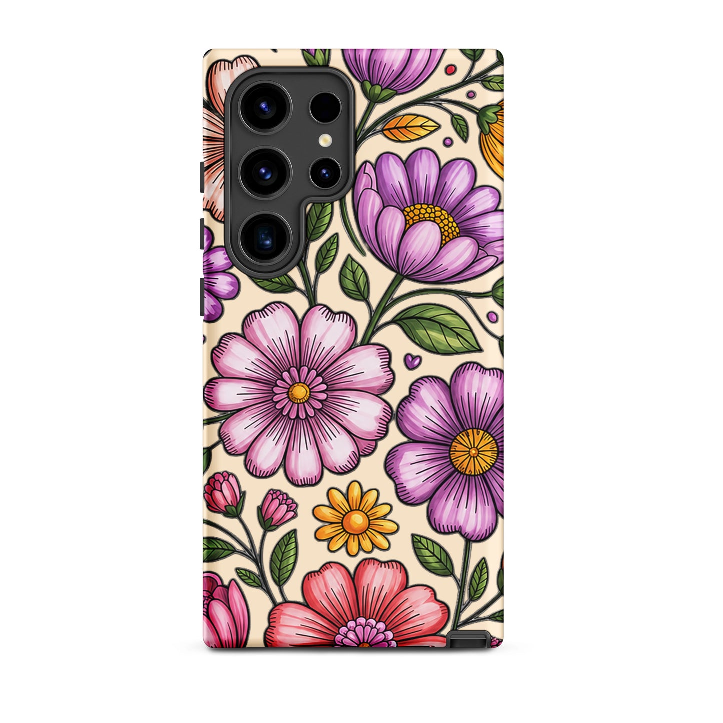 Phone Case for Samsung Galaxy with pastel floral design, featuring soft pinks, peaches, and lavenders on a sturdy dual-layer case.