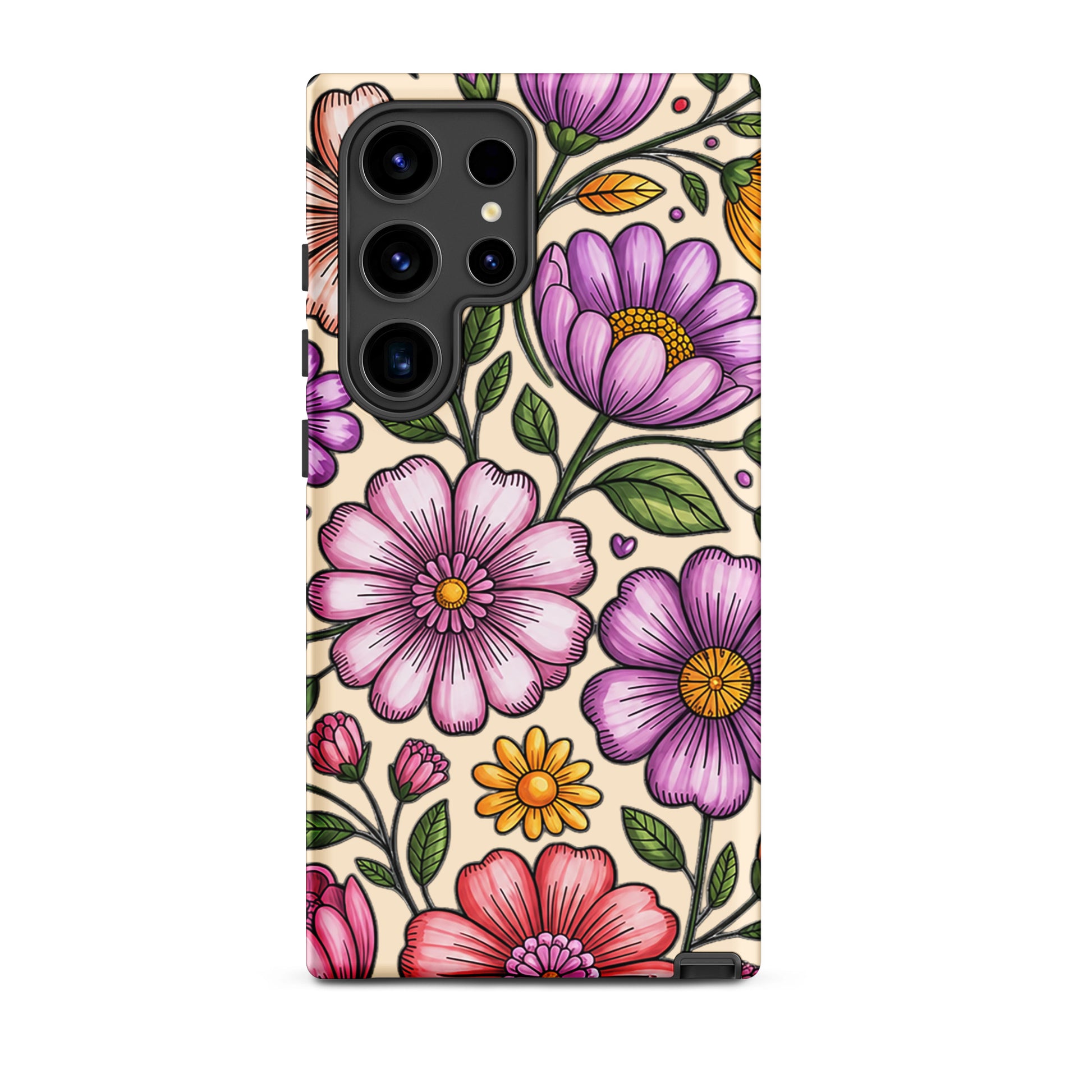 Phone Case for Samsung Galaxy with pastel floral design, featuring soft pinks, peaches, and lavenders on a sturdy dual-layer case.