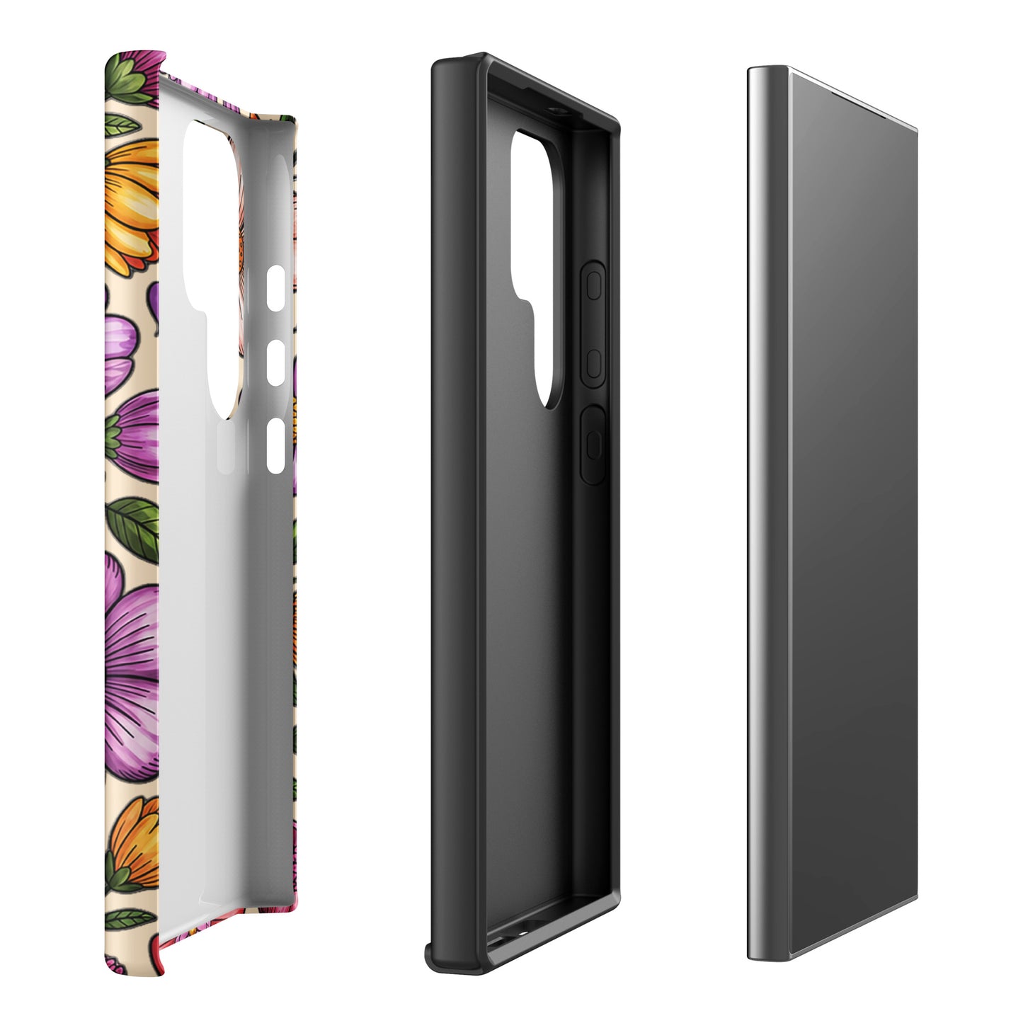 Phone Case for Samsung Galaxy with pastel floral design, showcasing dual-layer construction for impact resistance and style.