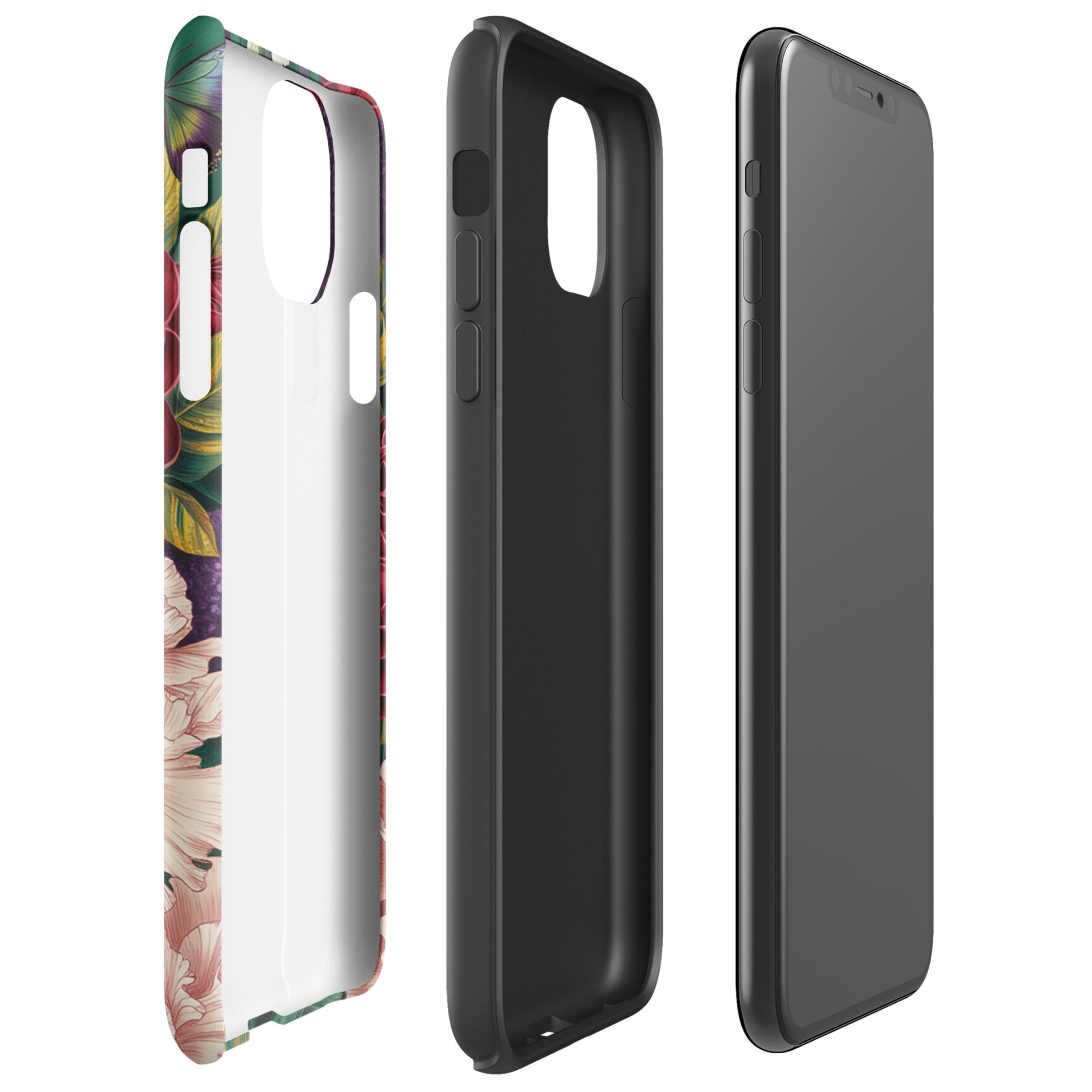 Phone Case for iPhone featuring vibrant floral design with roses, peonies, and alliums on a protective shell.