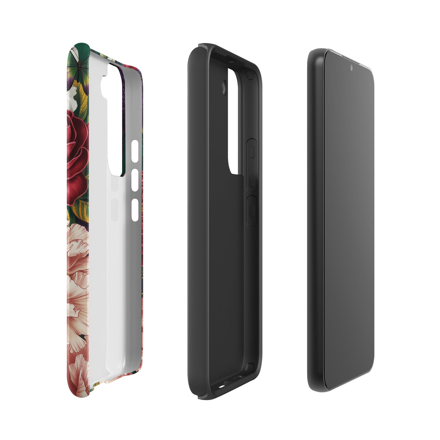 Phone Case for Samsung Galaxy featuring floral design with roses and peonies on white background