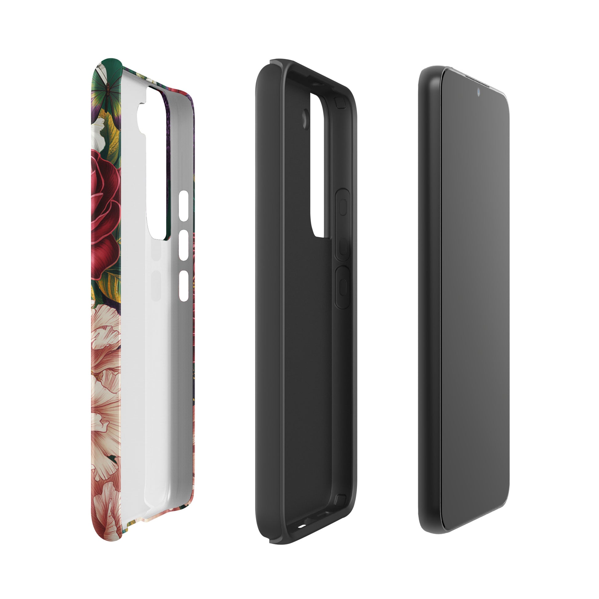 Phone Case for Samsung Galaxy featuring floral design with roses and peonies on white background