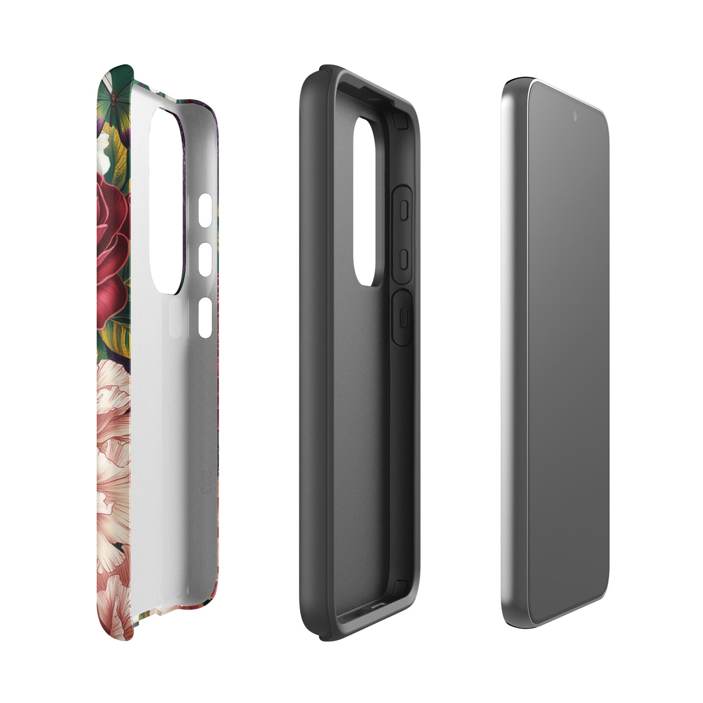 Phone Case for Samsung Galaxy with botanical garden bloom design featuring roses, peonies, alliums, and butterflies.
