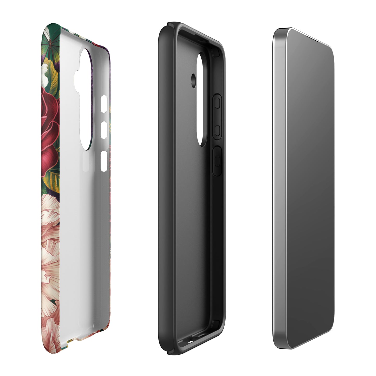 Phone Case for Samsung Galaxy with botanical garden bloom design showcasing roses and butterflies.