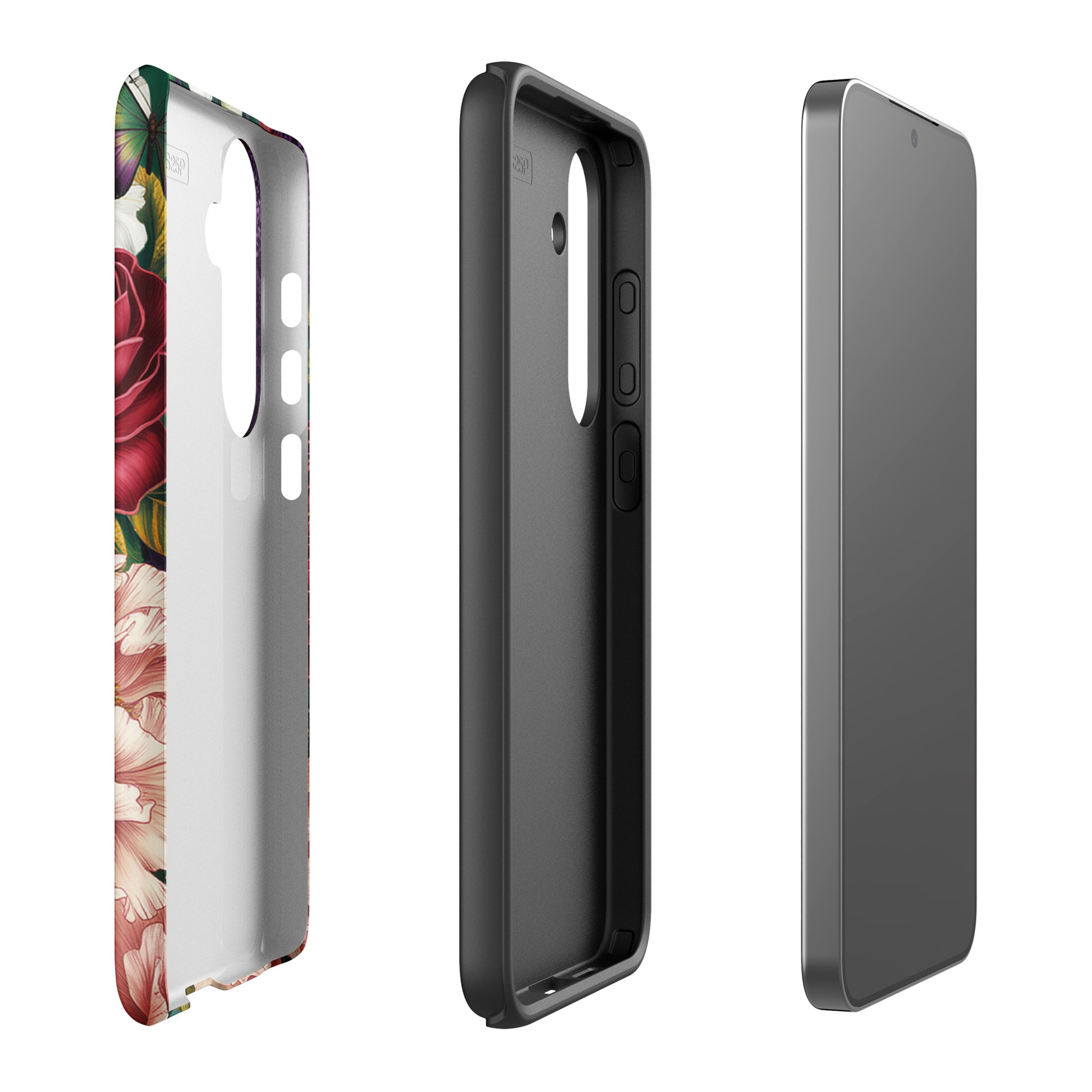 Botanical garden bloom Phone Case for Samsung Galaxy featuring crimson roses, pink peonies, and foliage.