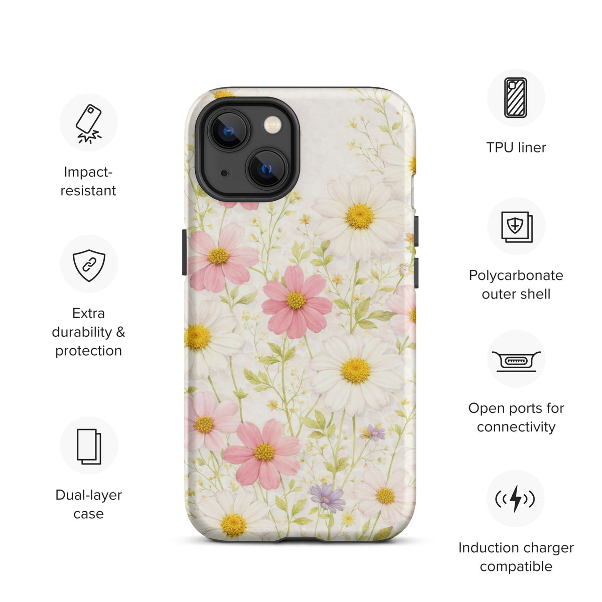 Phone Case for iPhone with Fresh Floral Garden Design