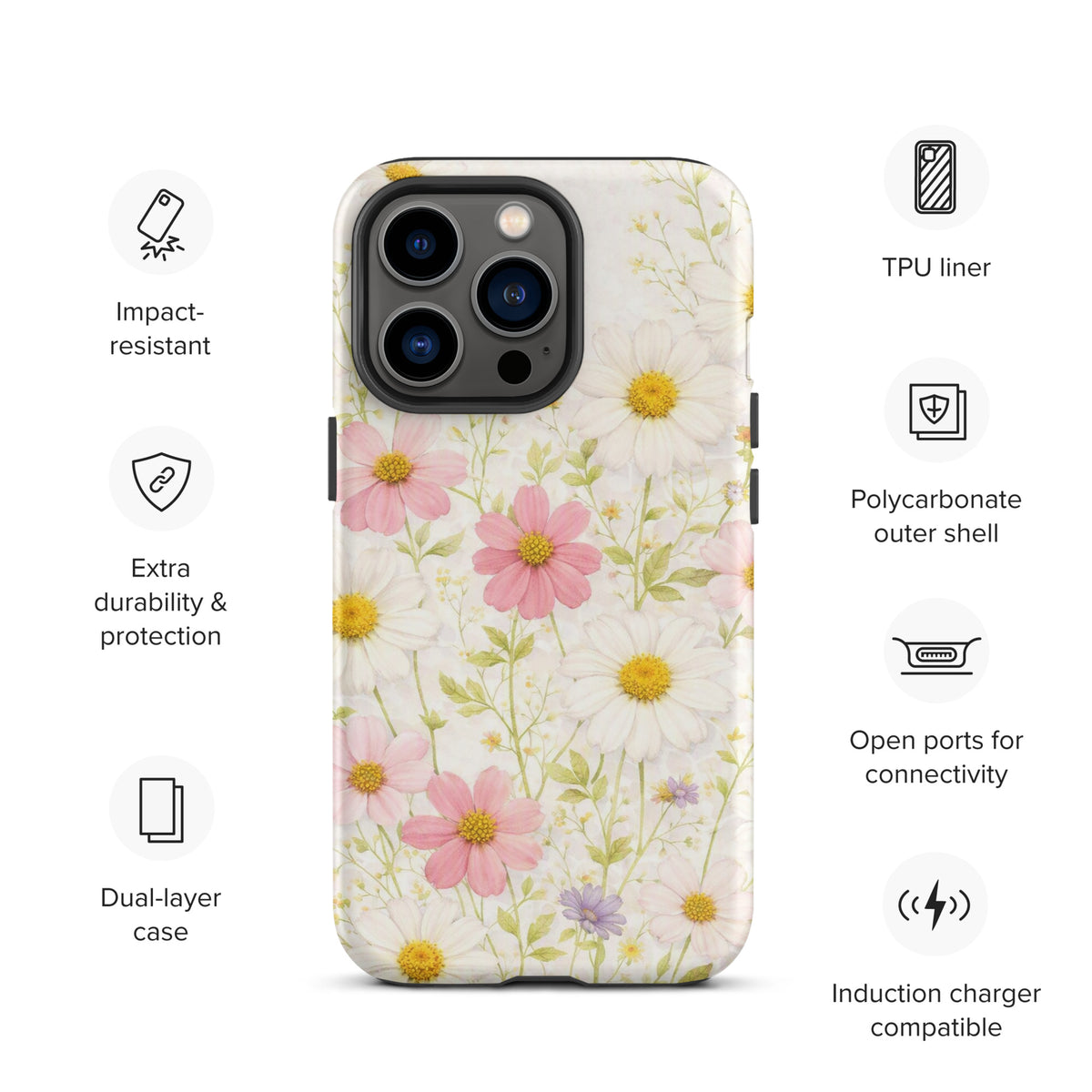 Phone Case for iPhone with Fresh Floral Garden Design