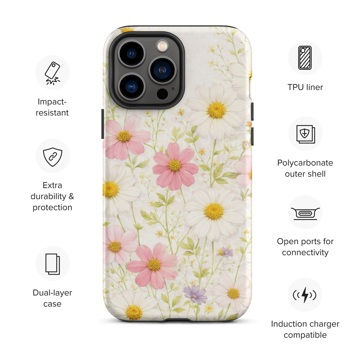Phone Case for iPhone with Fresh Floral Garden Design