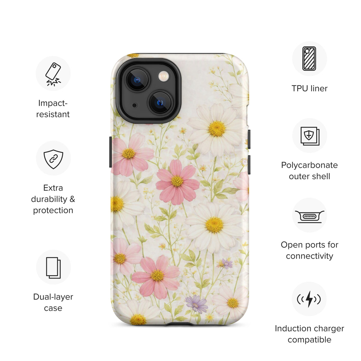 Phone Case for iPhone with Fresh Floral Garden Design