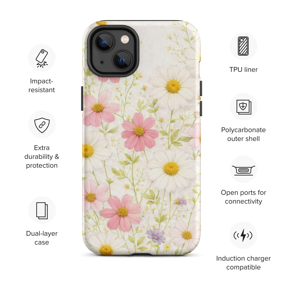 Phone Case for iPhone with Fresh Floral Garden Design