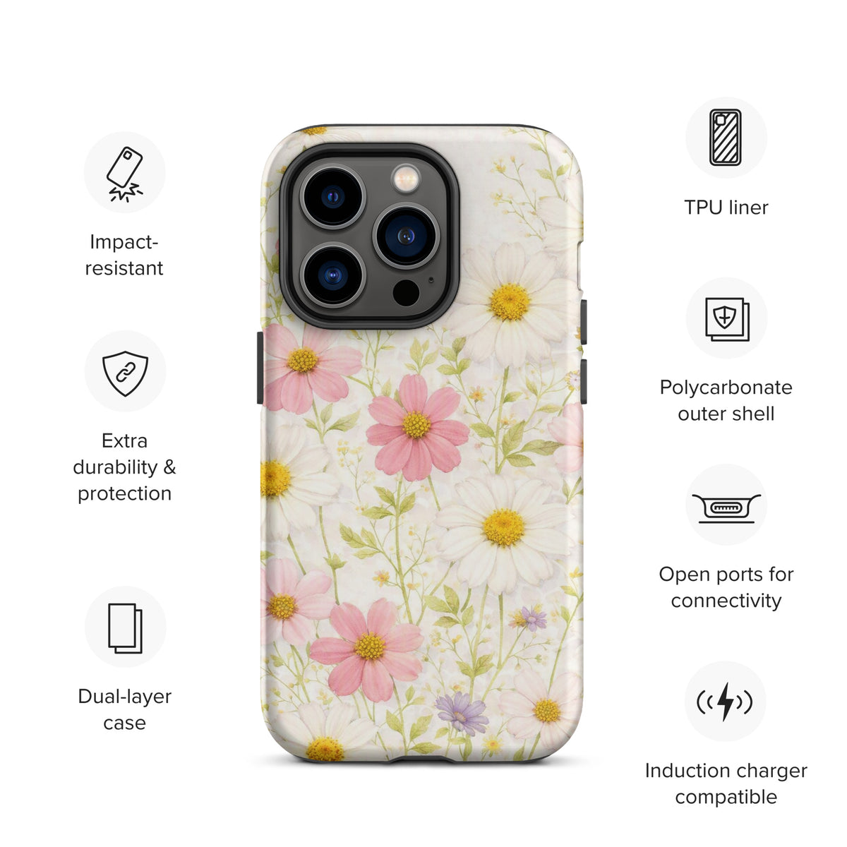 Phone Case for iPhone with Fresh Floral Garden Design