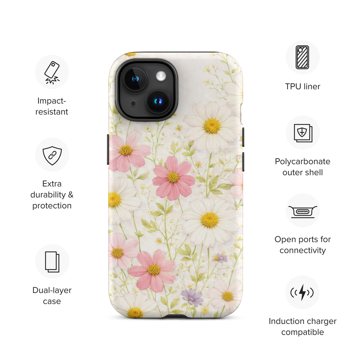 Phone Case for iPhone with Fresh Floral Garden Design