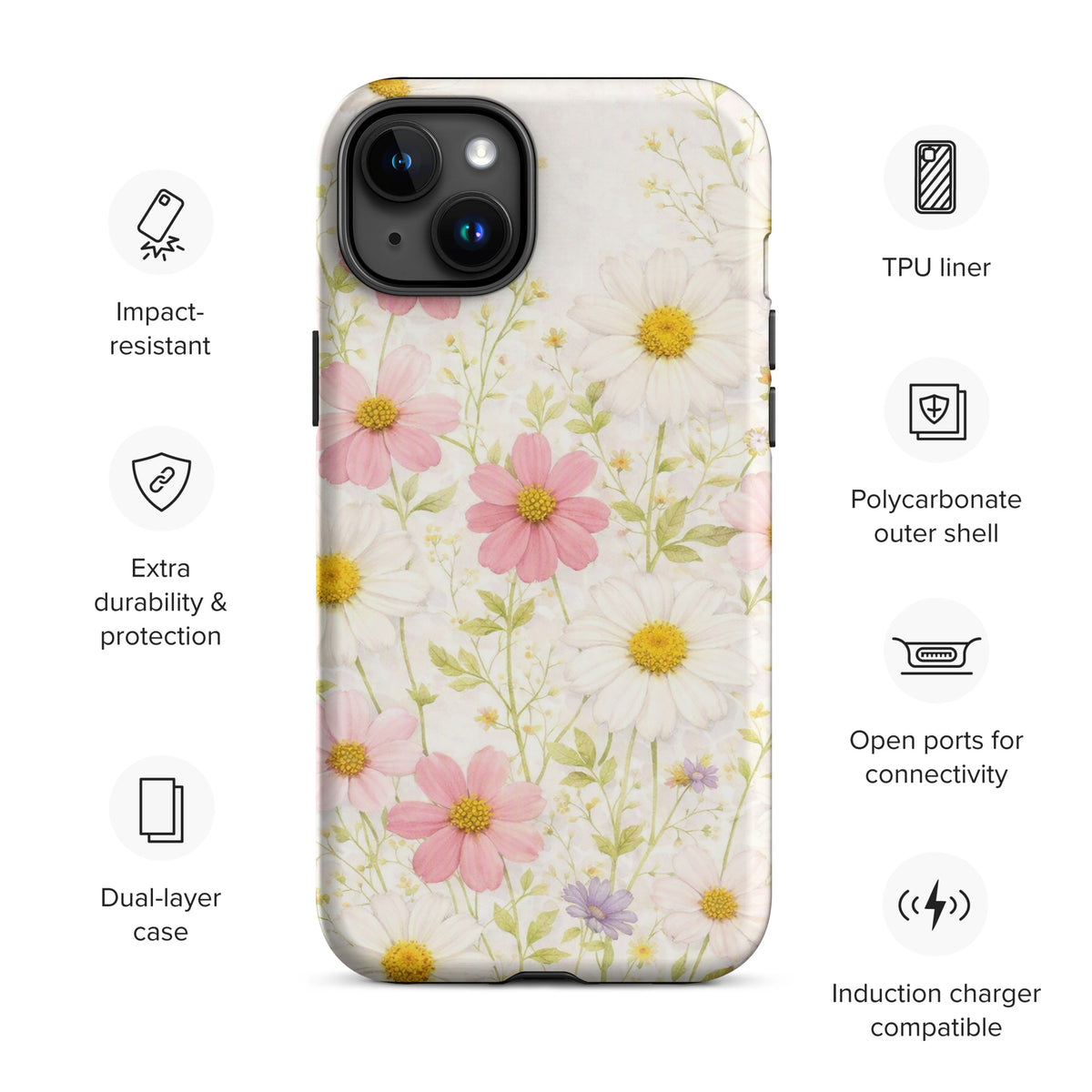 Phone Case for iPhone with Fresh Floral Garden Design