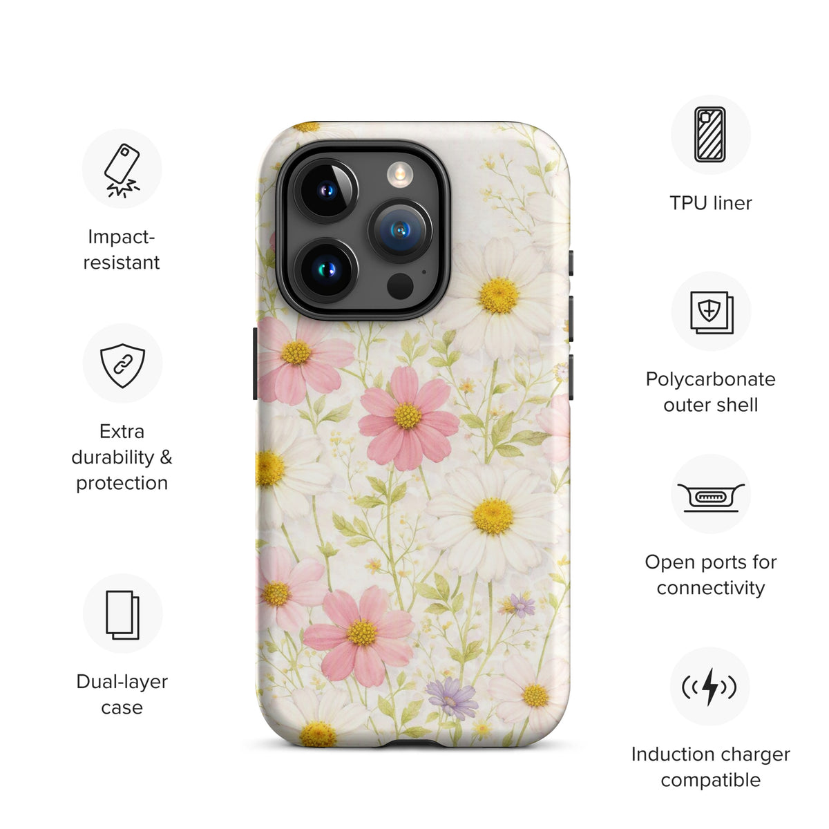 Phone Case for iPhone with Fresh Floral Garden Design