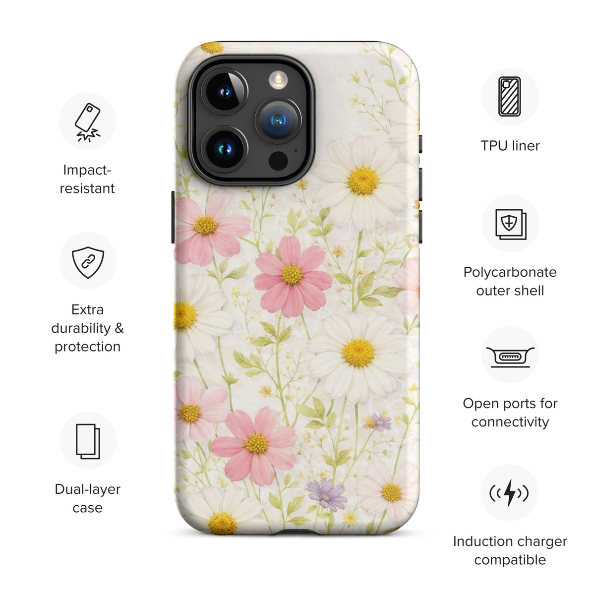 Phone Case for iPhone with Fresh Floral Garden Design