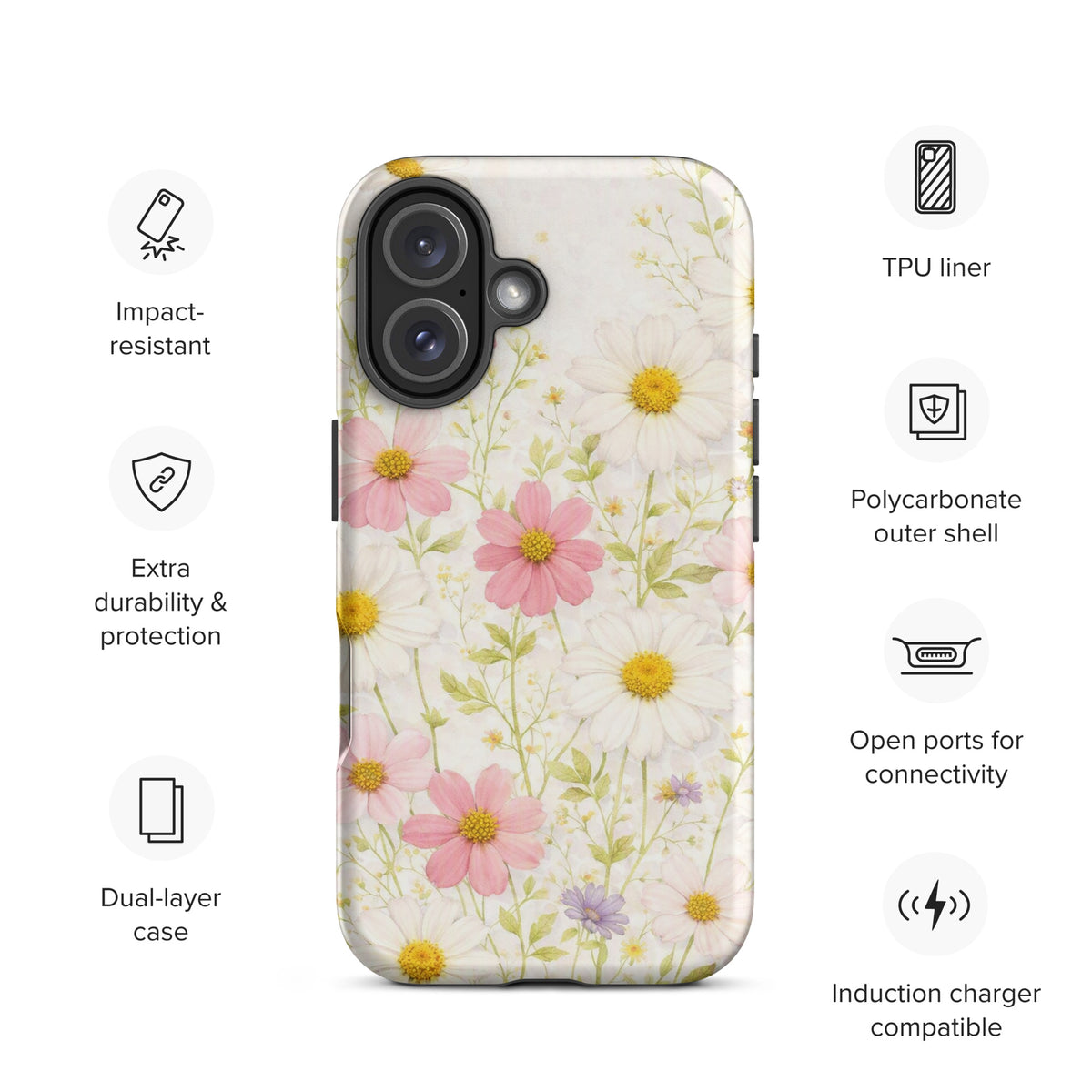 Phone Case for iPhone with Fresh Floral Garden Design