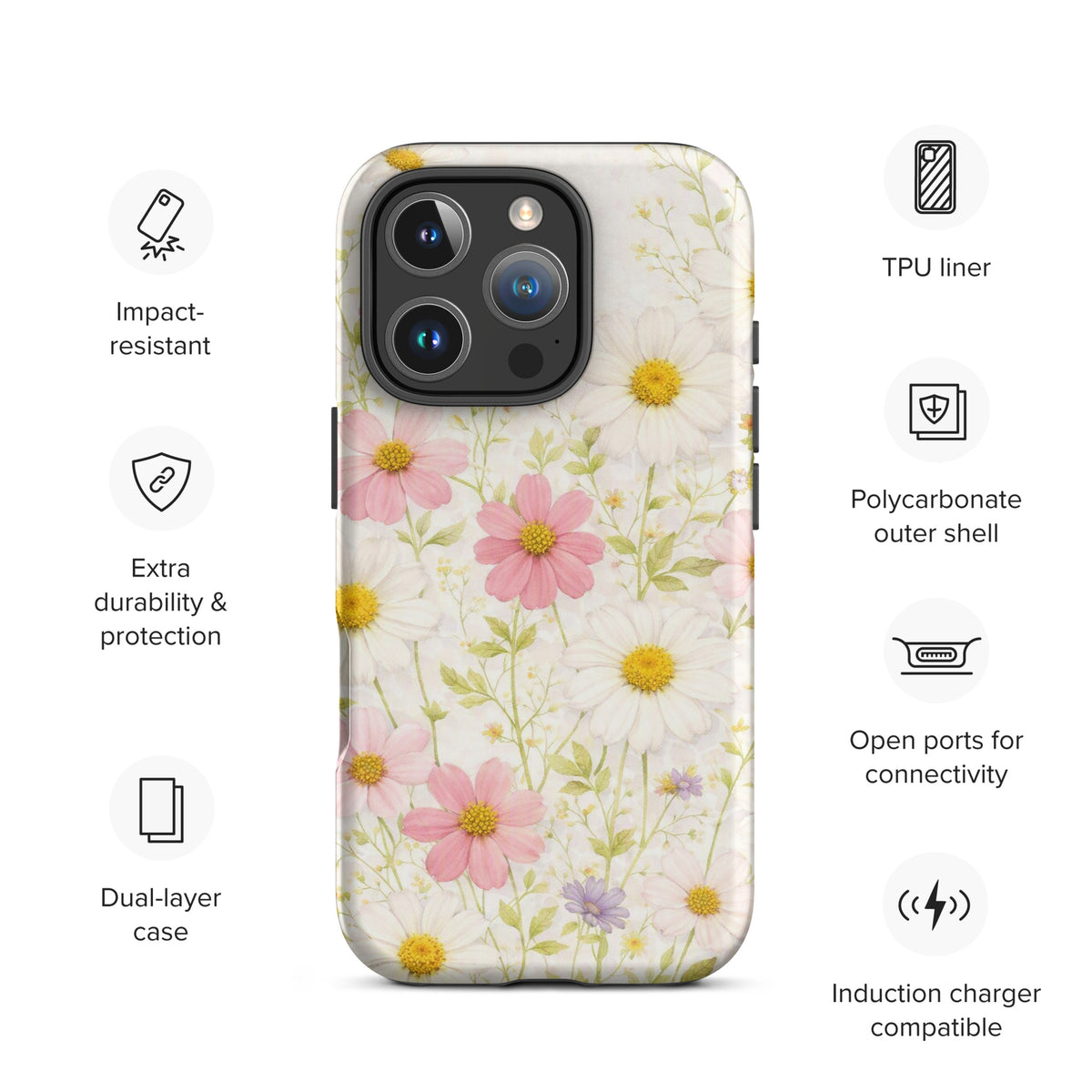 Phone Case for iPhone with Fresh Floral Garden Design