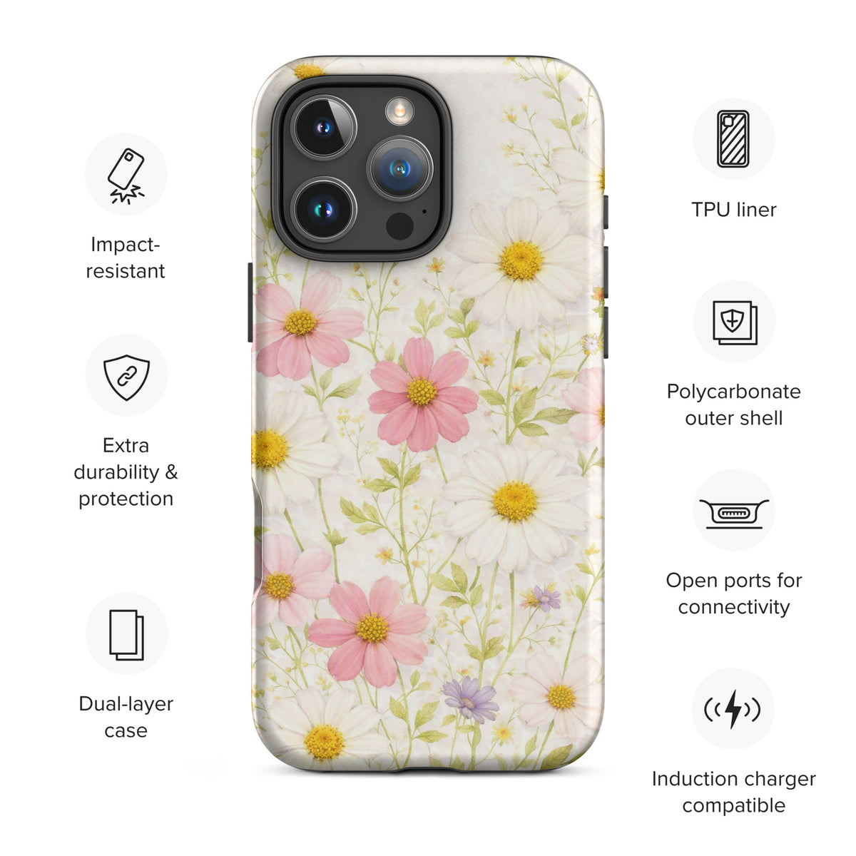 Phone Case for iPhone with Fresh Floral Garden Design