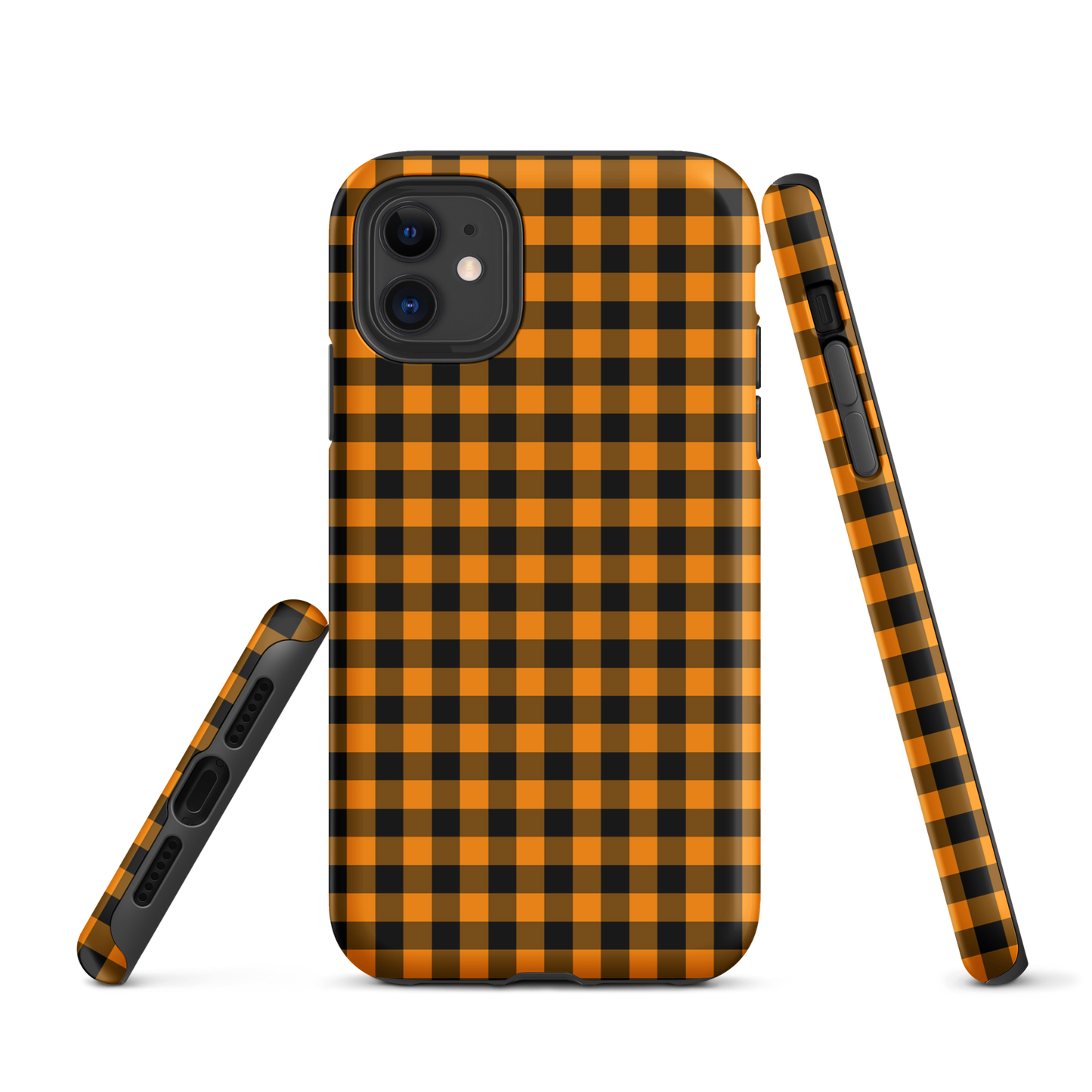 phone case with black and orange gingham autumn pattern for iPhone