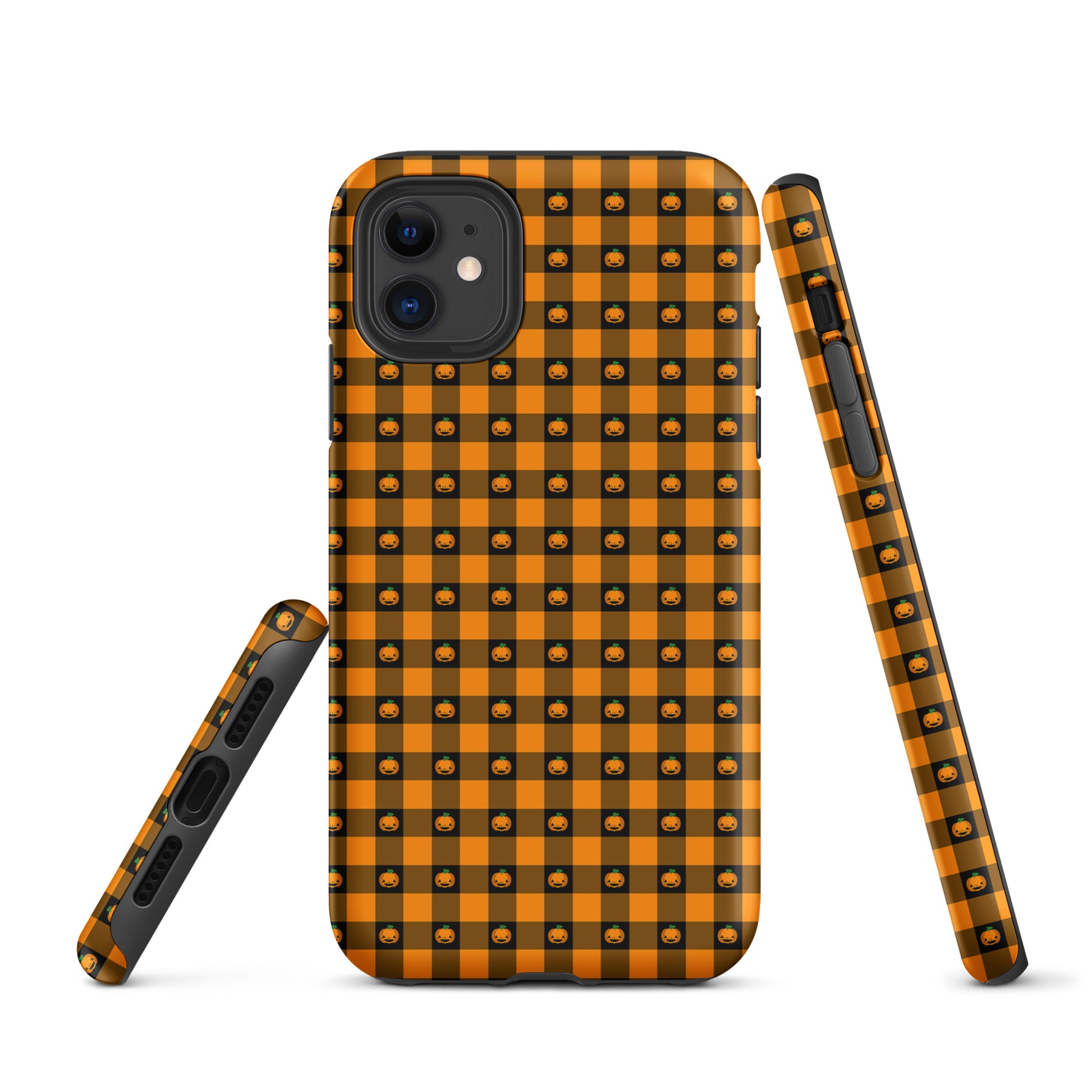 Phone Case for iPhone with playful pumpkin gingham Halloween design
