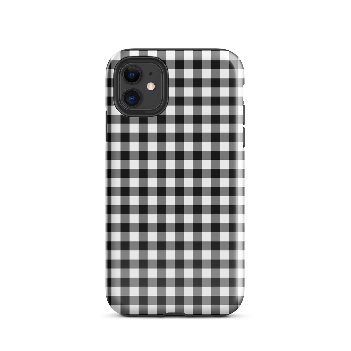 Phone Case with black and white gingham pattern for iPhone offering style and protection.